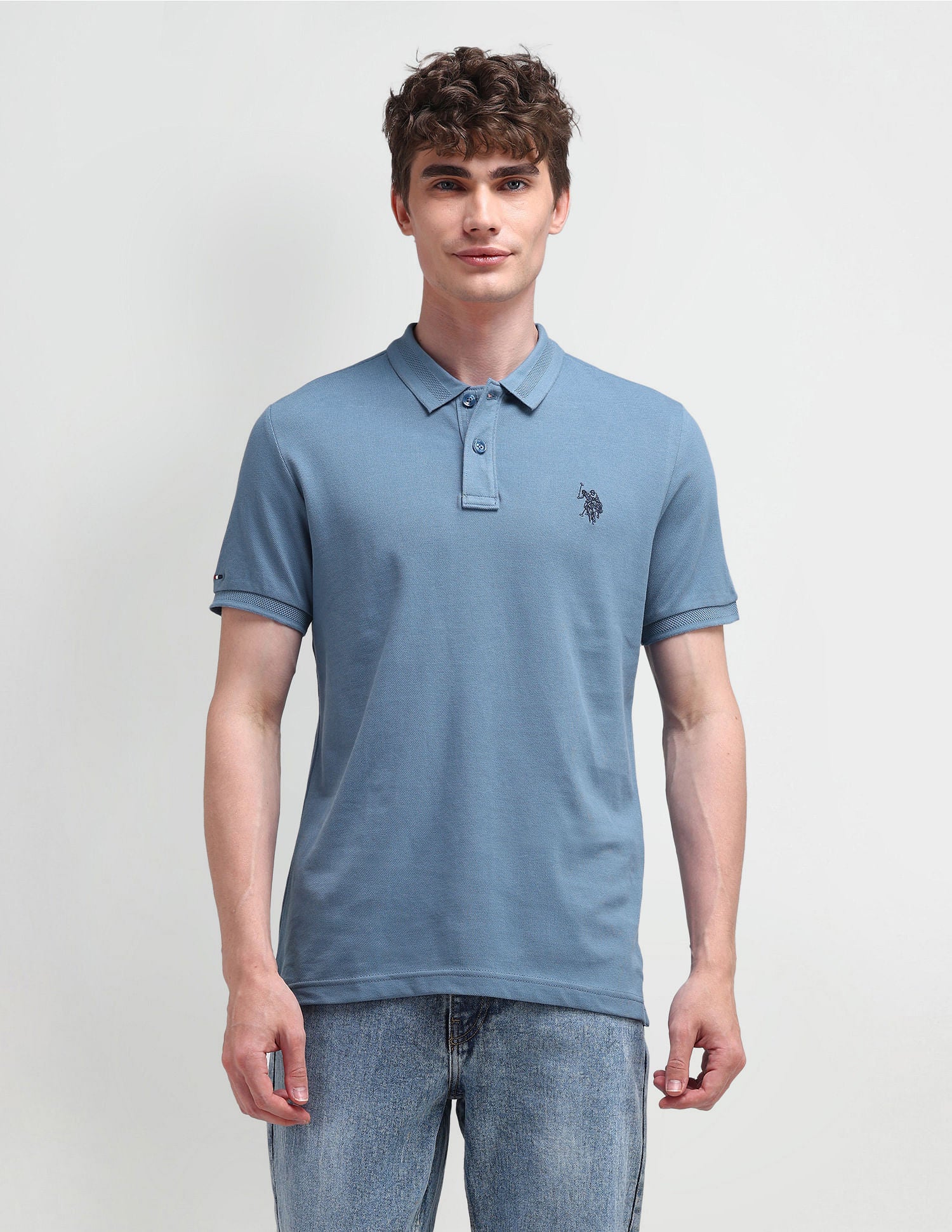 Muscle Fit Solid Polo Shirt Blue - U.S. Polo Assn. India | Large
