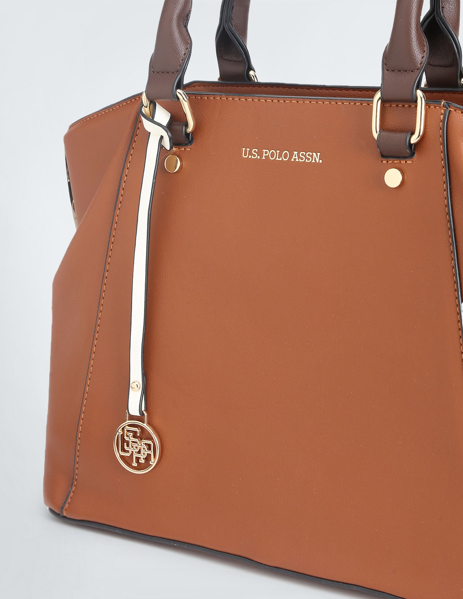 Detachable Strap Structured Handbag Tan - U.S. POLO ASSN. | Large