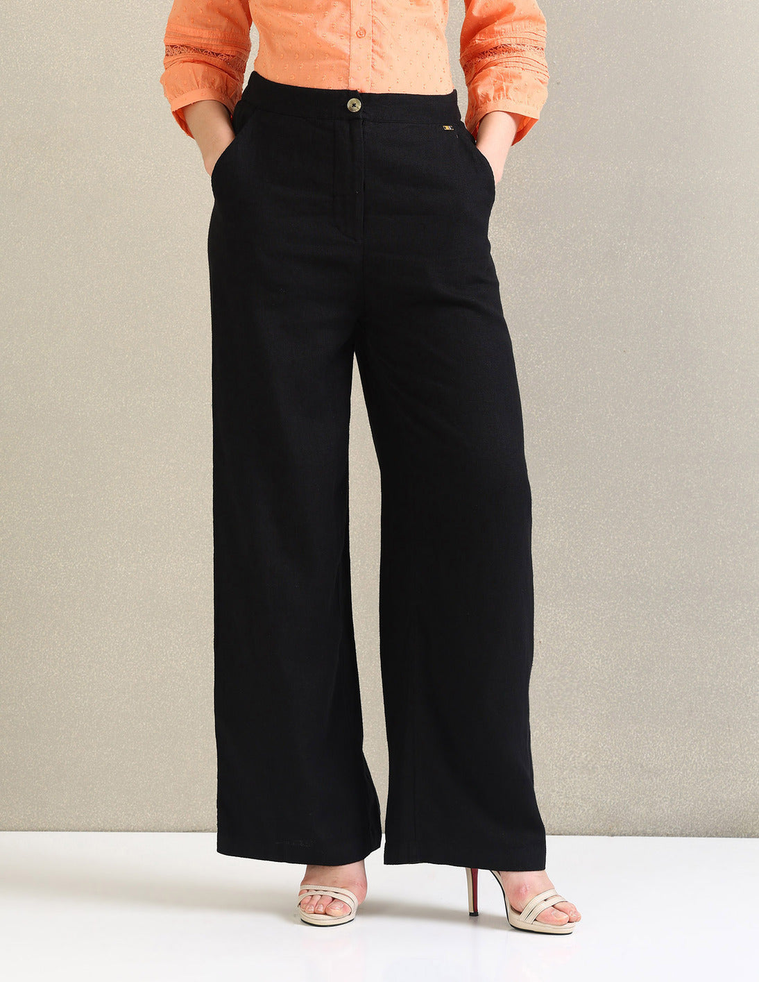 Linen Wide Leg Trousers Black - U.S. POLO ASSN. | Large