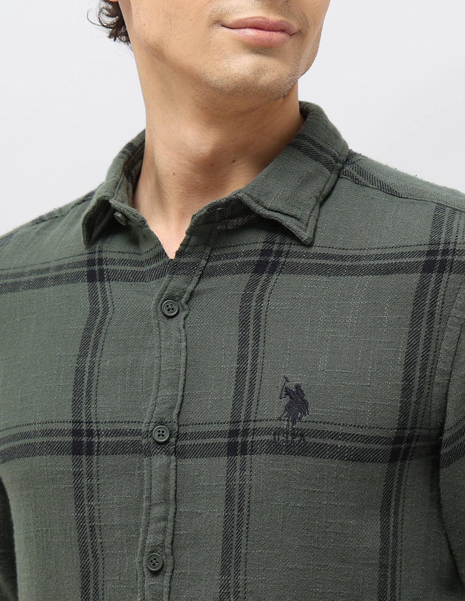 Windowpane Checked Regular Fit Shirt Green - U.S. POLO ASSN. | Large