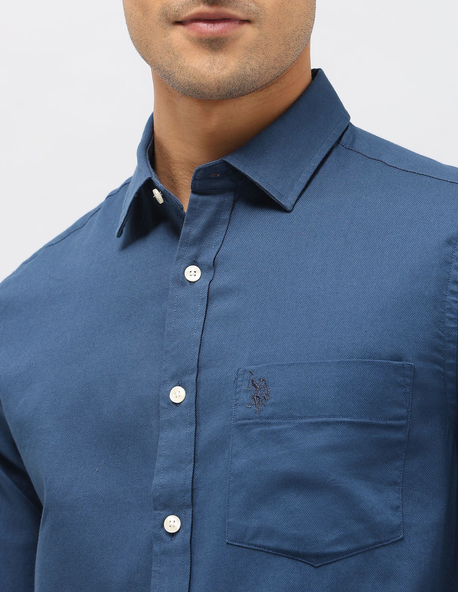 Dobby Tailored Fit Shirt Blue - U.S. POLO ASSN. | Large