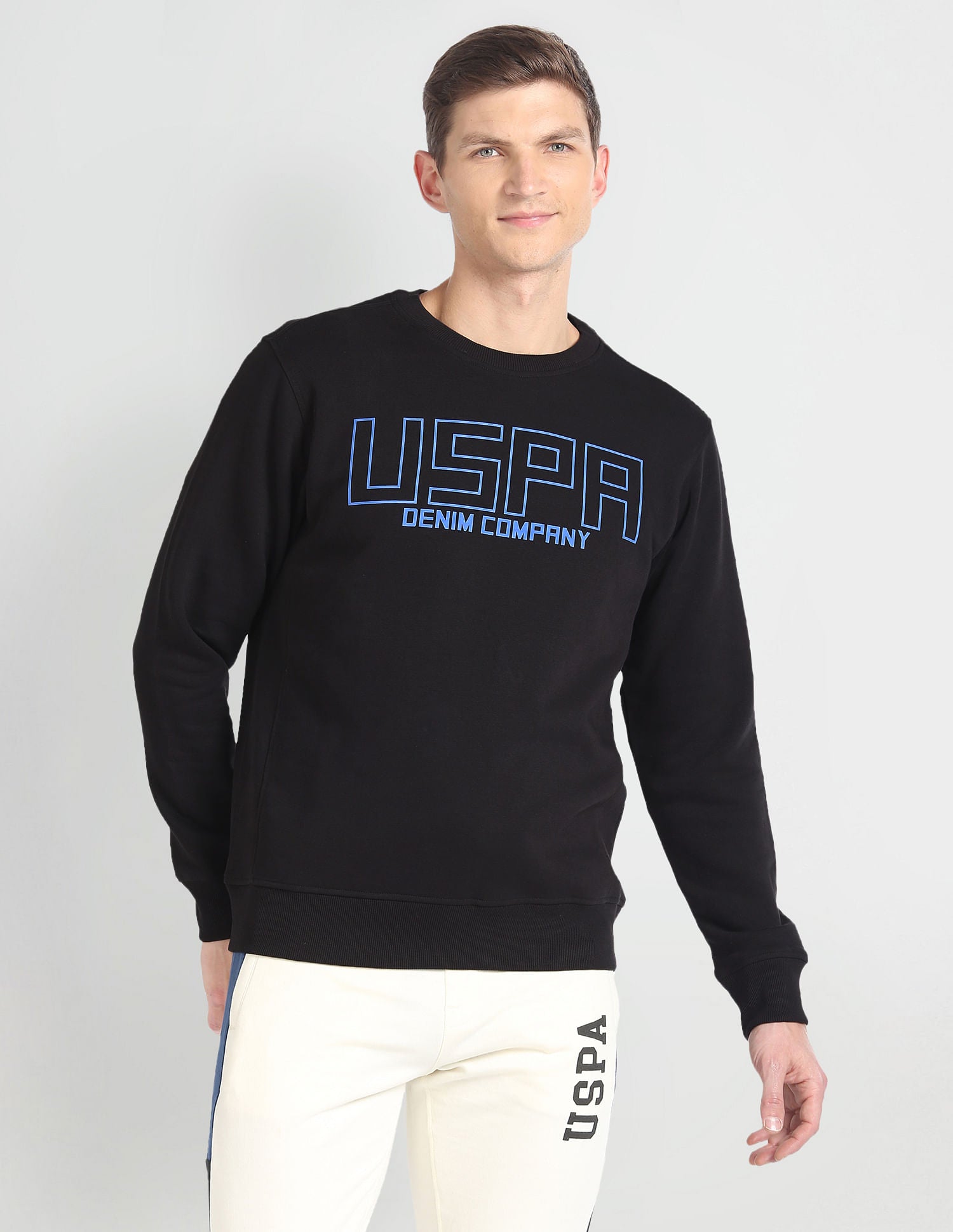 Crew Neck Brand Print Sweatshirt Black - U.S. POLO ASSN. | Large