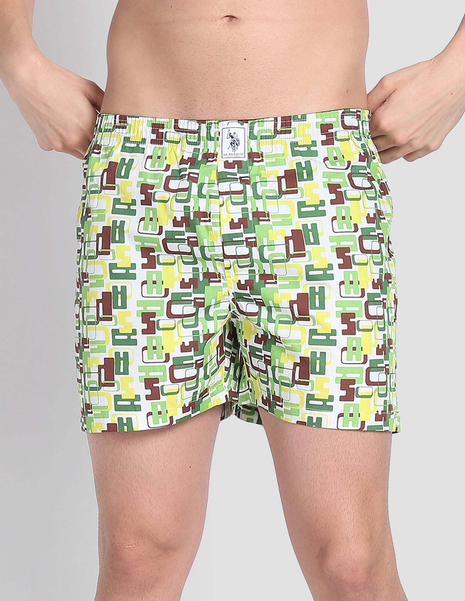 Back Pocket All Over Print IYAC Boxers - Pack Of 1 Ivory and Green - U.S. POLO ASSN. | Large