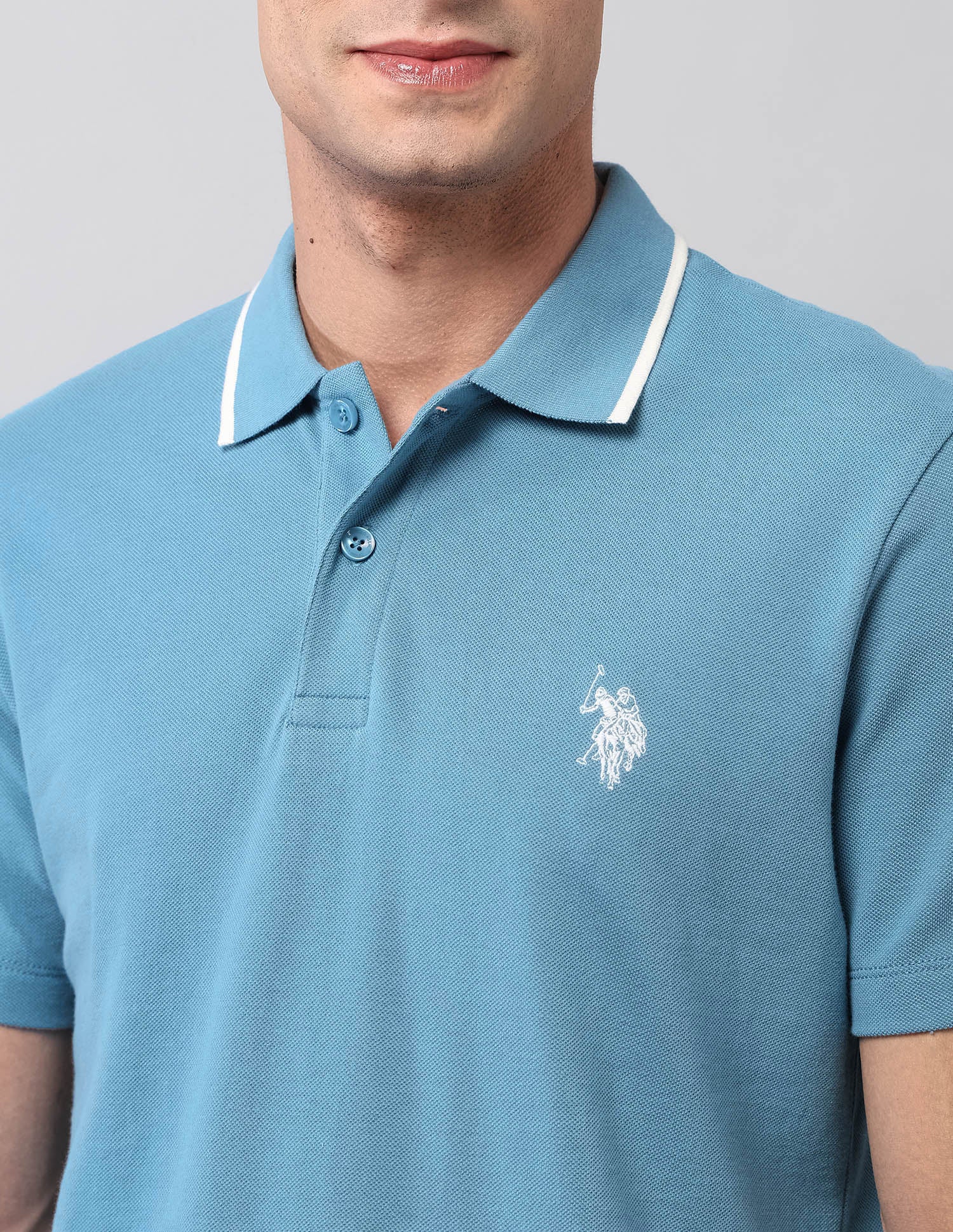 Solid Muscle Fit Polo Shirt Light Blue - U.S. Polo Assn. India | Large