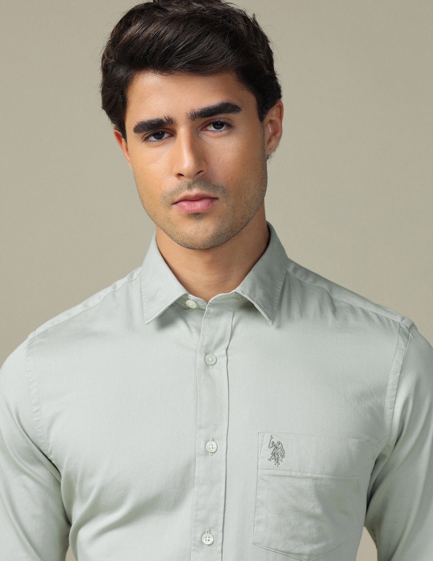 Pure Cotton Tailored Fit Shirt Light Grey - U.S. POLO ASSN. | Large