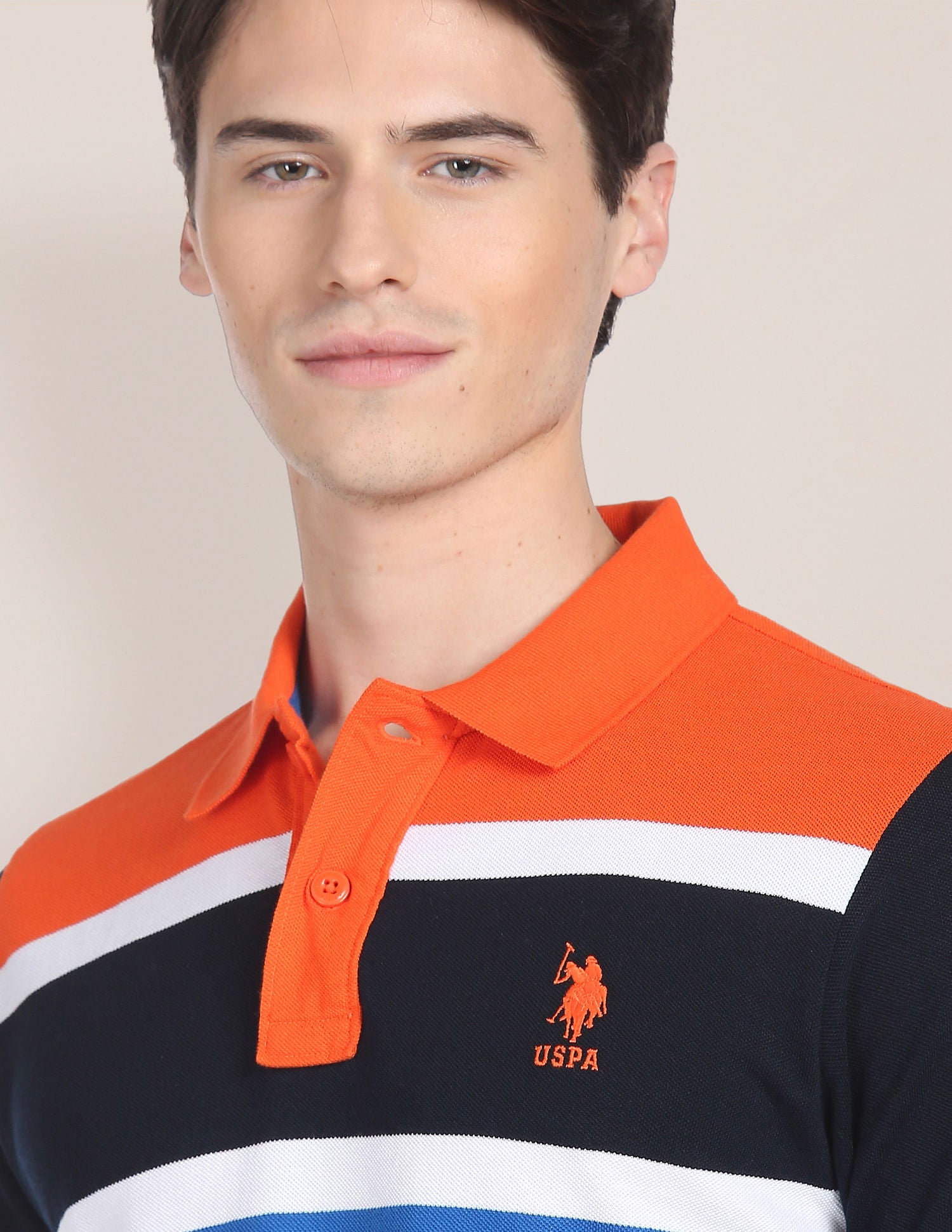 Signature Stripe Pique Polo Shirt Orange, Blue and Black - U.S. Polo Assn. India | Large