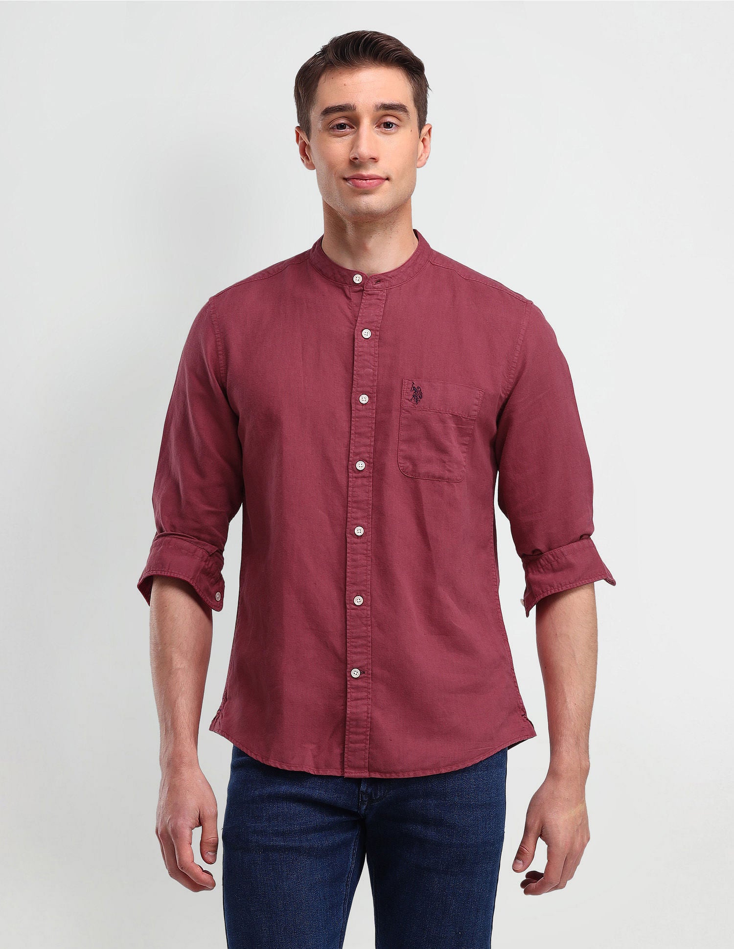 Slim Fit Poplin Linen Shirt Red - U.S. Polo Assn. India | Large
