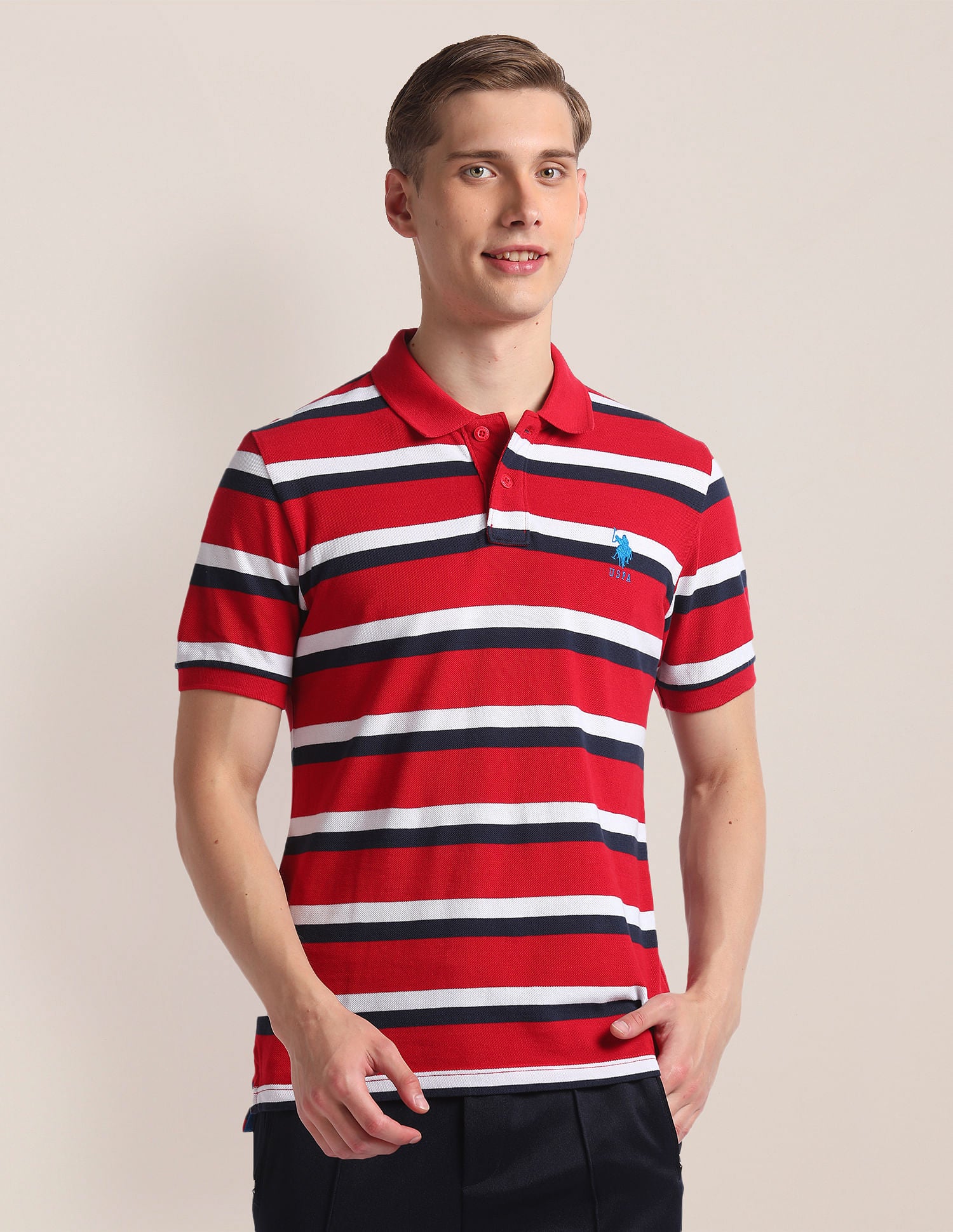 Horizontal Stripe Cotton Polo Shirt Red - U.S. Polo Assn. India | Large