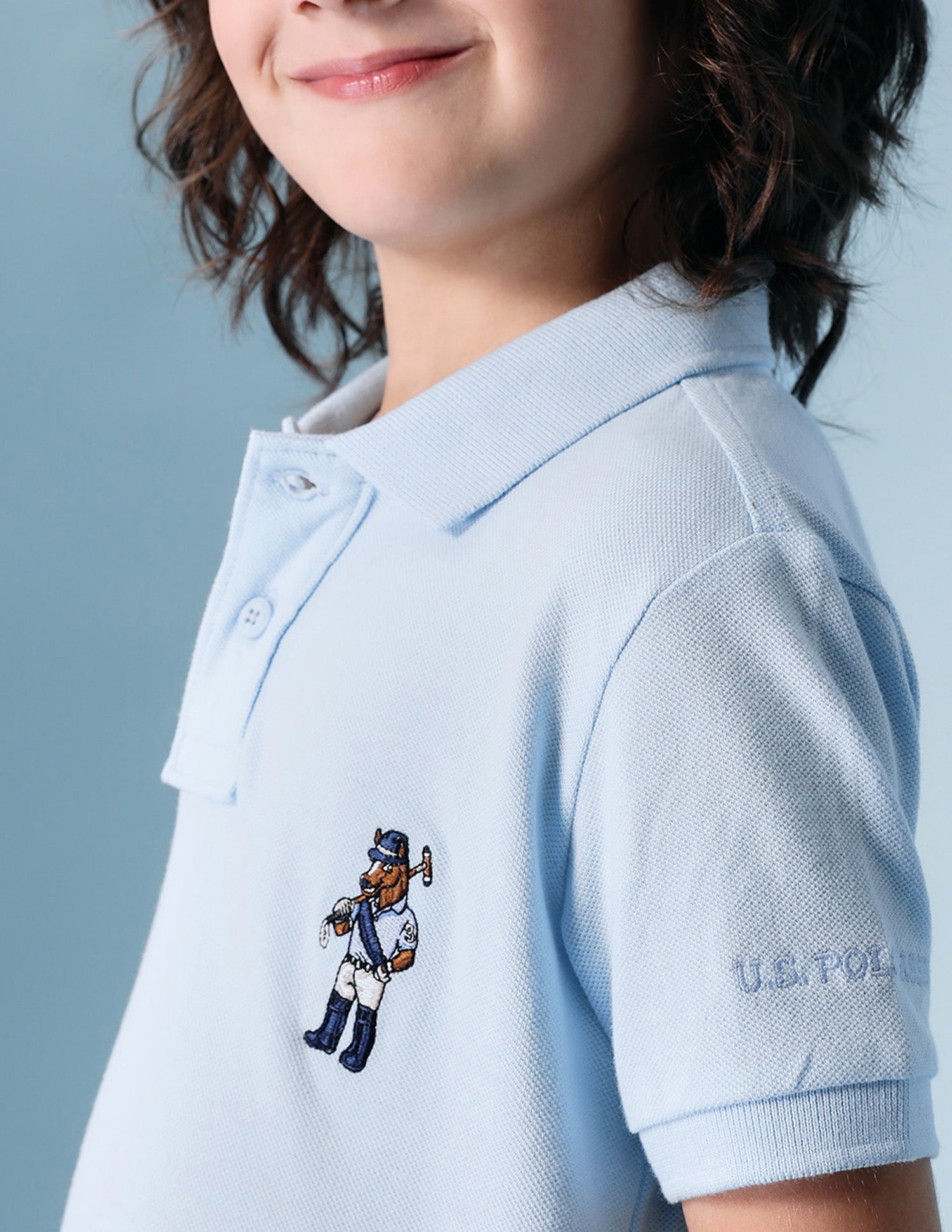 Boys Solid Pure Cotton Polo Shirt Light Blue - U.S. POLO ASSN. | Large