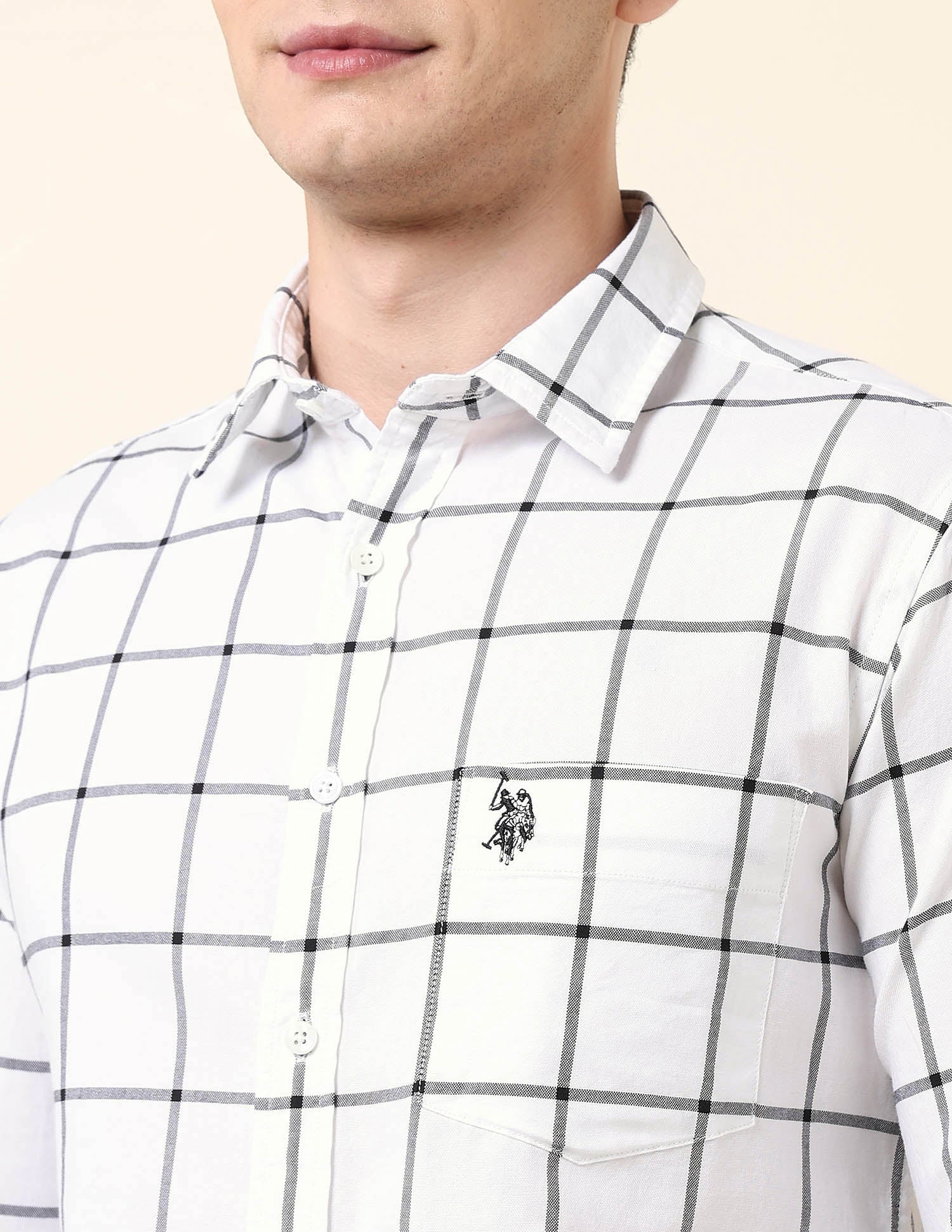 Windowpane Checked Tailored Fit Shirt Black - U.S. Polo Assn. India | Large