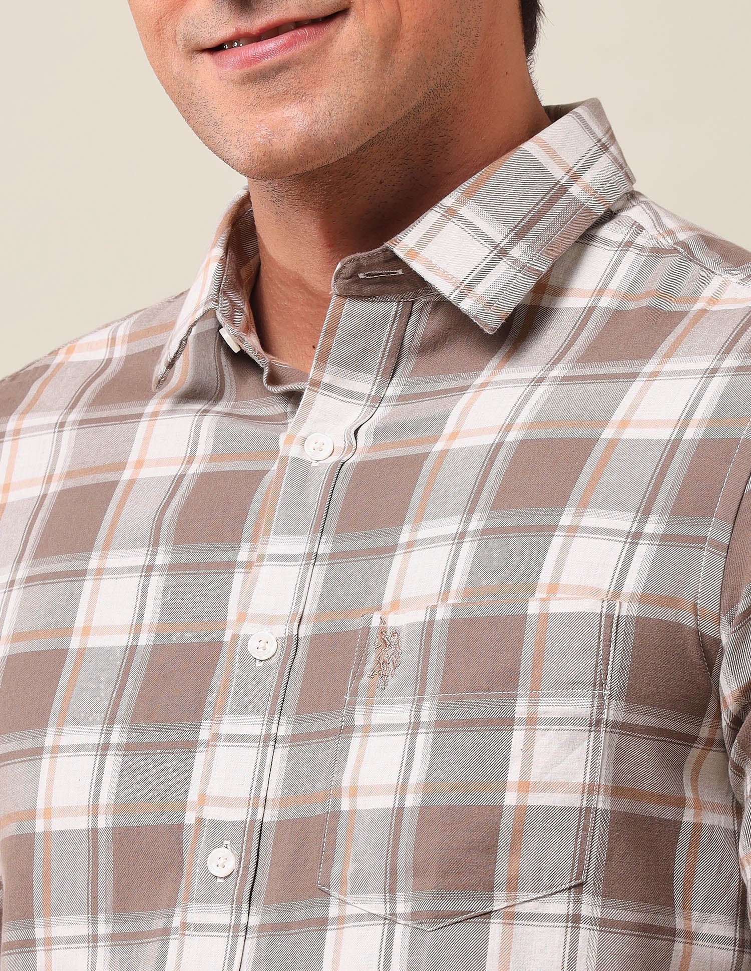 Gun Club Checked Pure Cotton Shirt Khaki - U.S. Polo Assn. India | Large