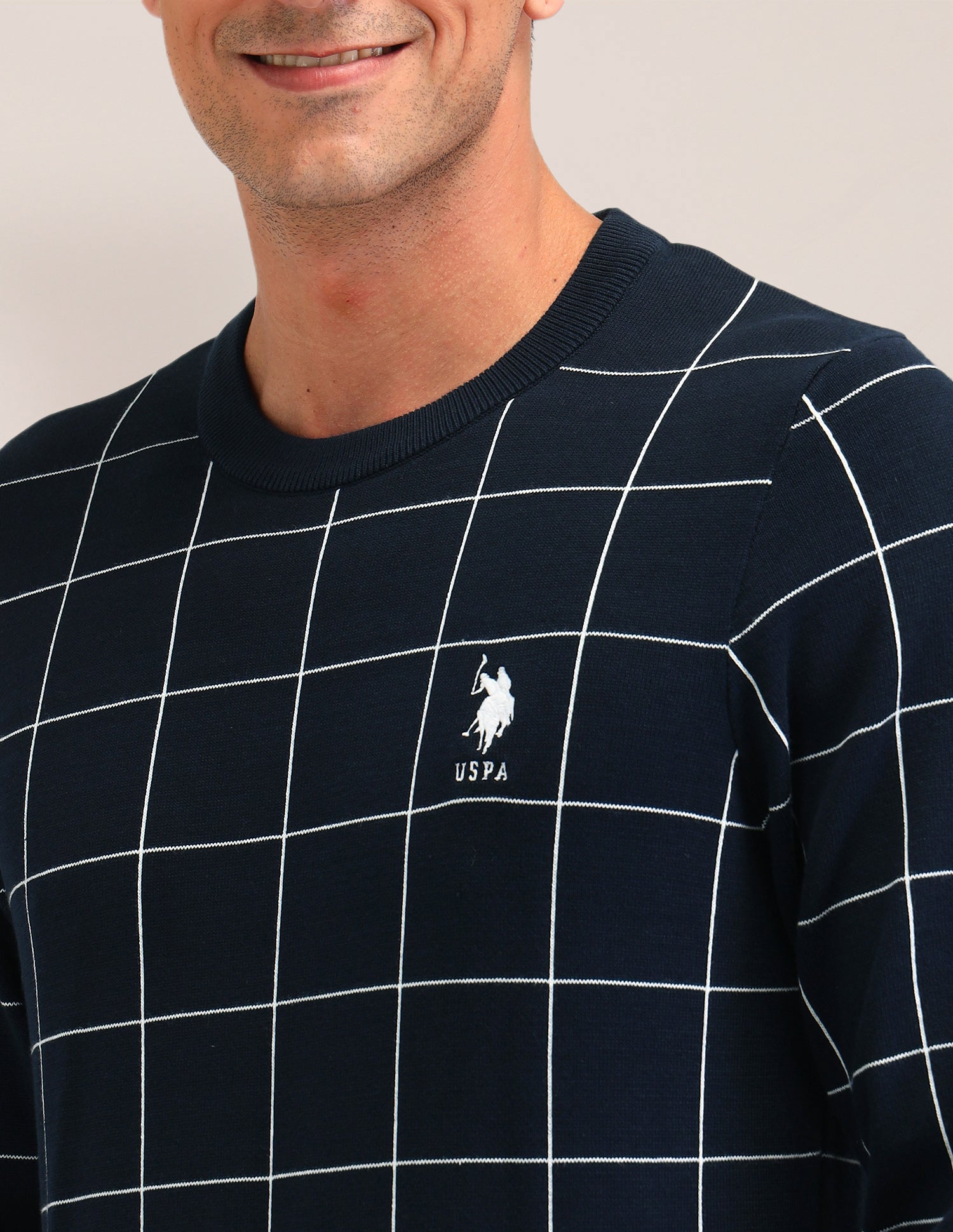 Checked Regular Fit Sweater Navy - U.S. Polo Assn. India | Large