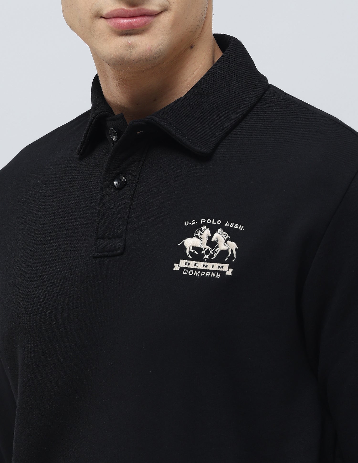 Solid Regular Fit Sweatshirt Black - U.S. POLO ASSN. | Large