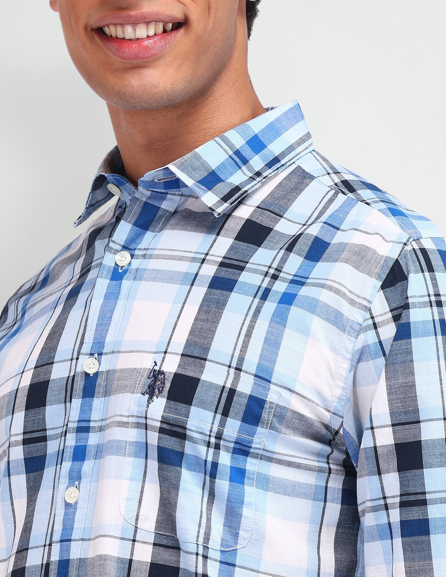 Dupplin Checked Poplin Shirt Blue - U.S. Polo Assn. India | Large
