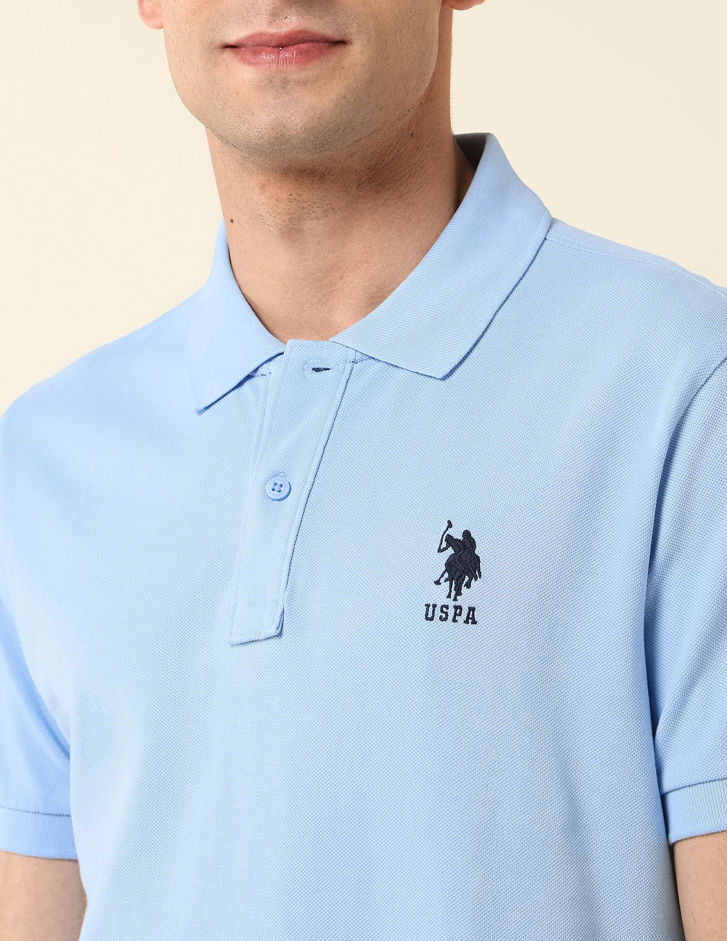 Slim Fit Pure Cotton Polo Shirt Light Blue - U.S. Polo Assn. India | Large