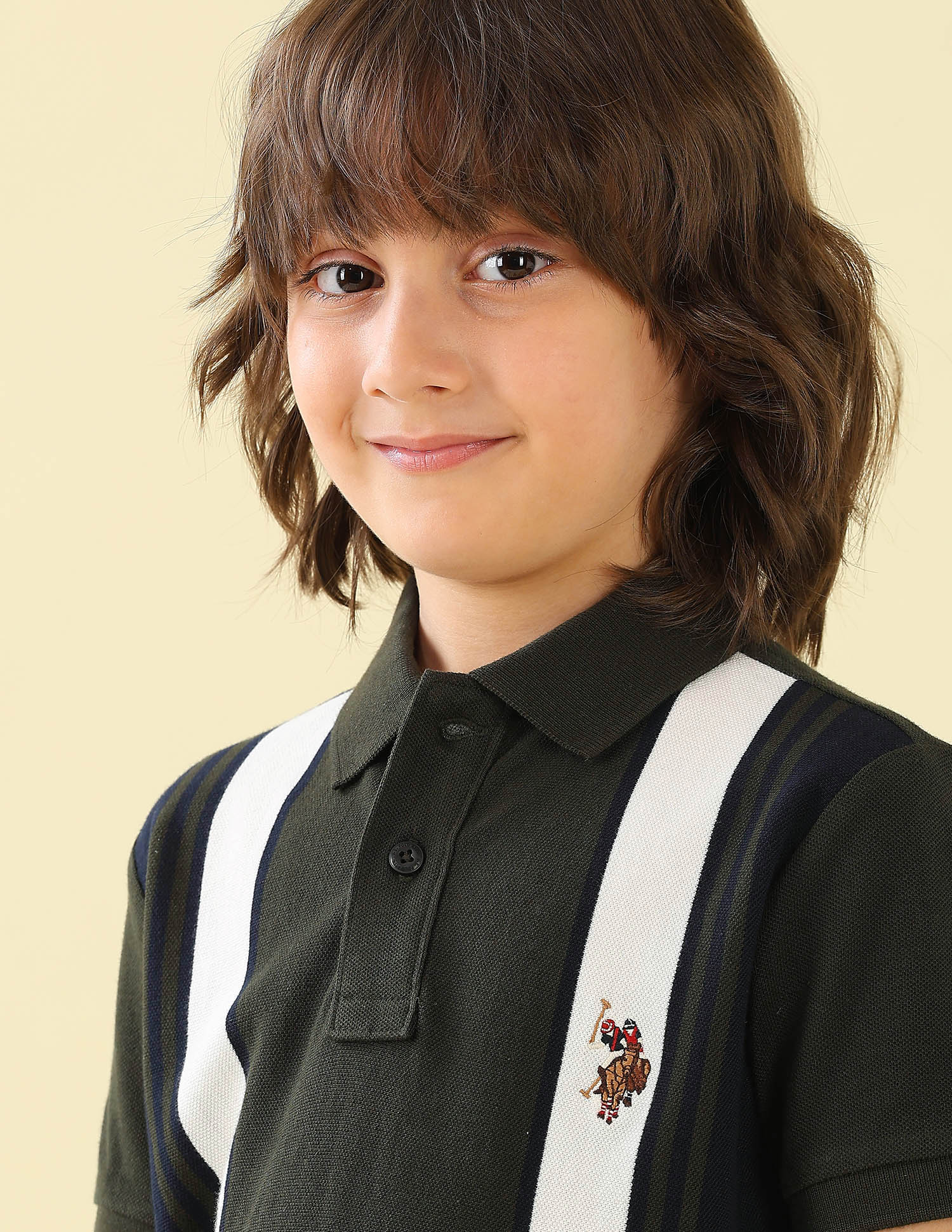 Vertical Striped Regular Fit Polo Shirt Olive - U.S. Polo Assn. India | Large