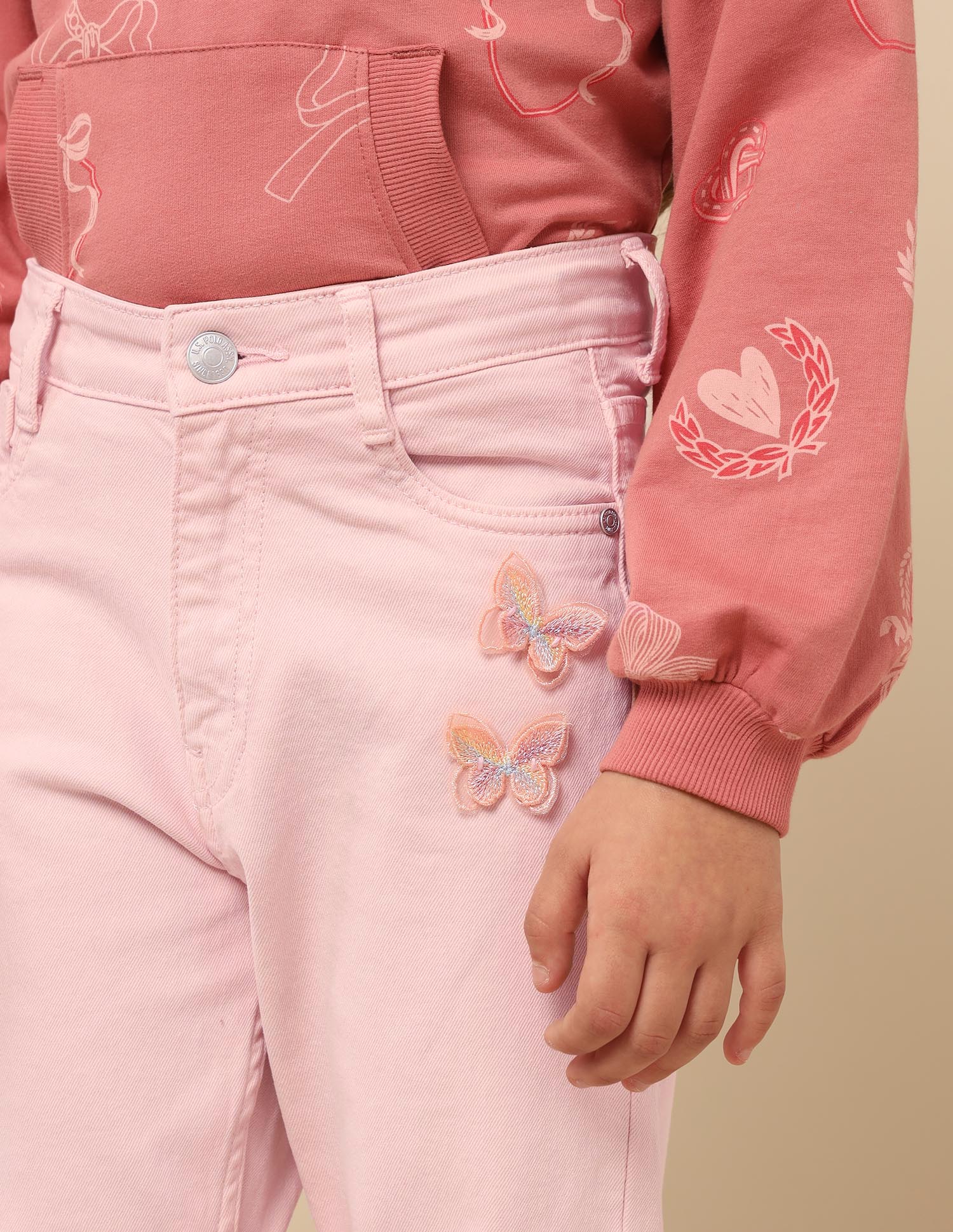 Girls Regular Fit Mid Rise Jeans Pink - U.S. POLO ASSN. | Large