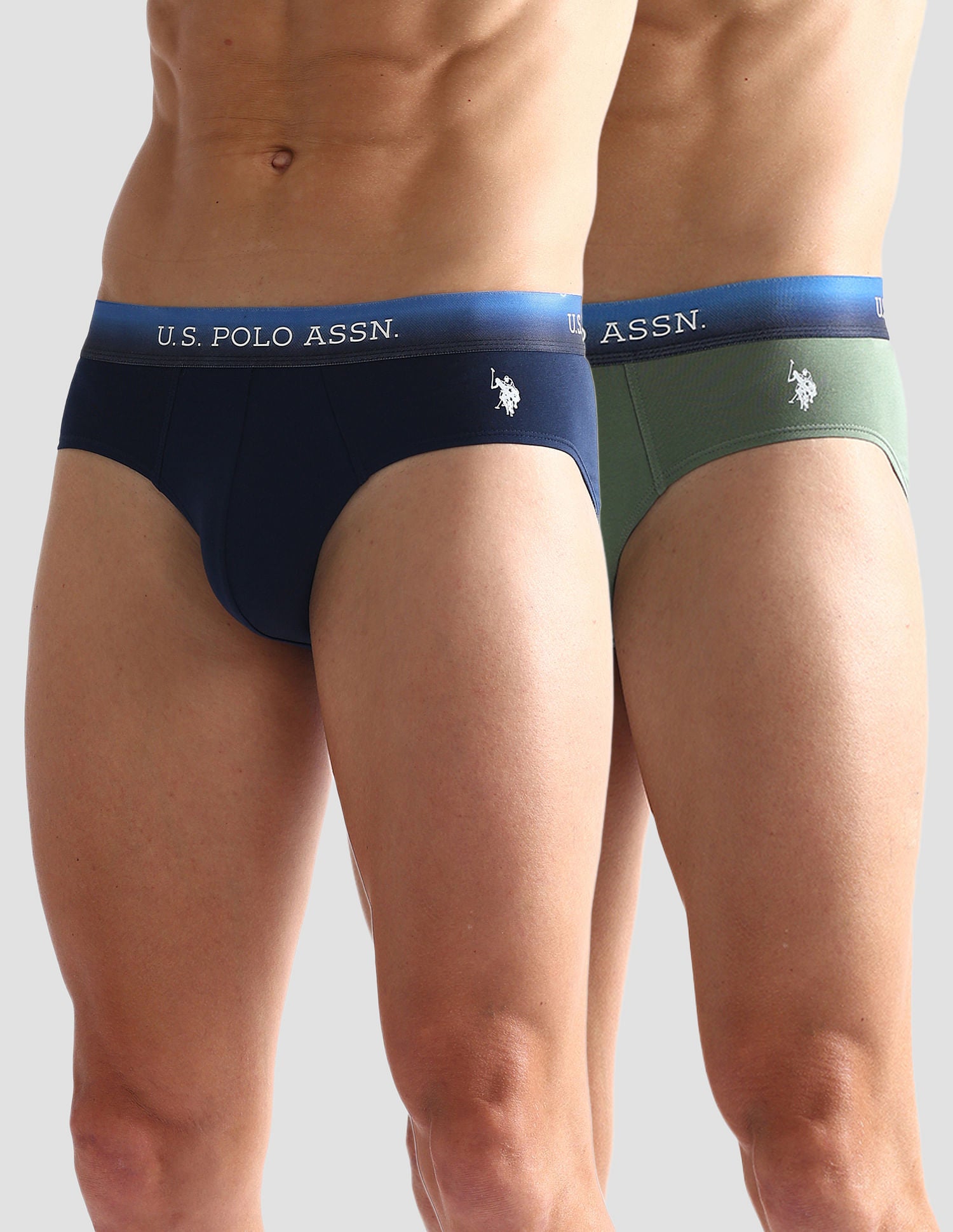 Ombre Waistband Solid OEB05 Briefs - Pack Of 2 Green and Navy - U.S. POLO ASSN. | Large