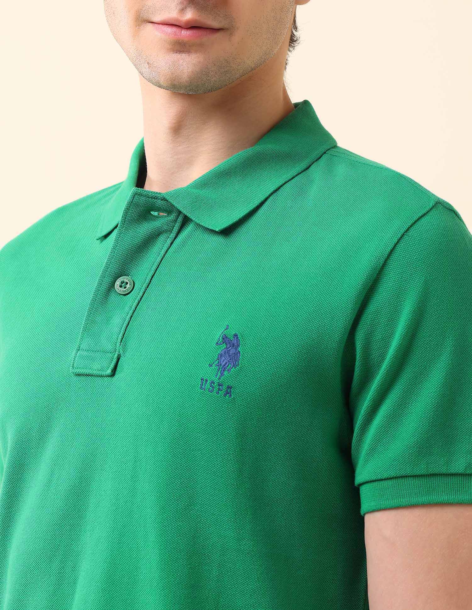 Solid Slim Fit Classic Polo Shirt Medium Green - U.S. Polo Assn. India | Large