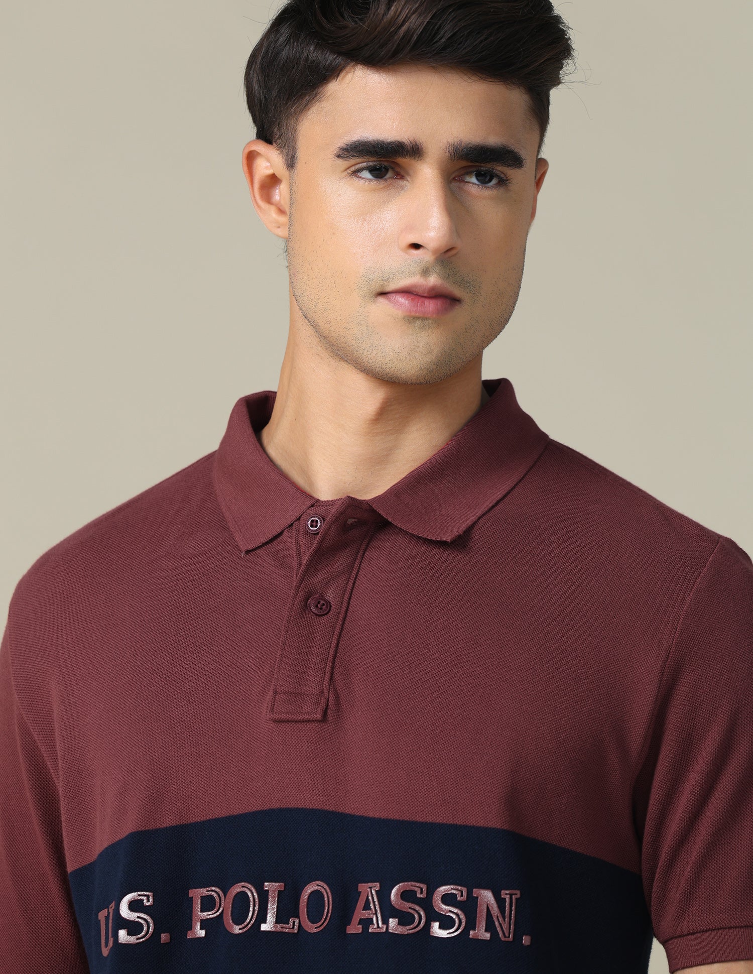 Colourblocked Brand Printed Regular Fit Polo Shirt Maroon - U.S. POLO ASSN. | Large