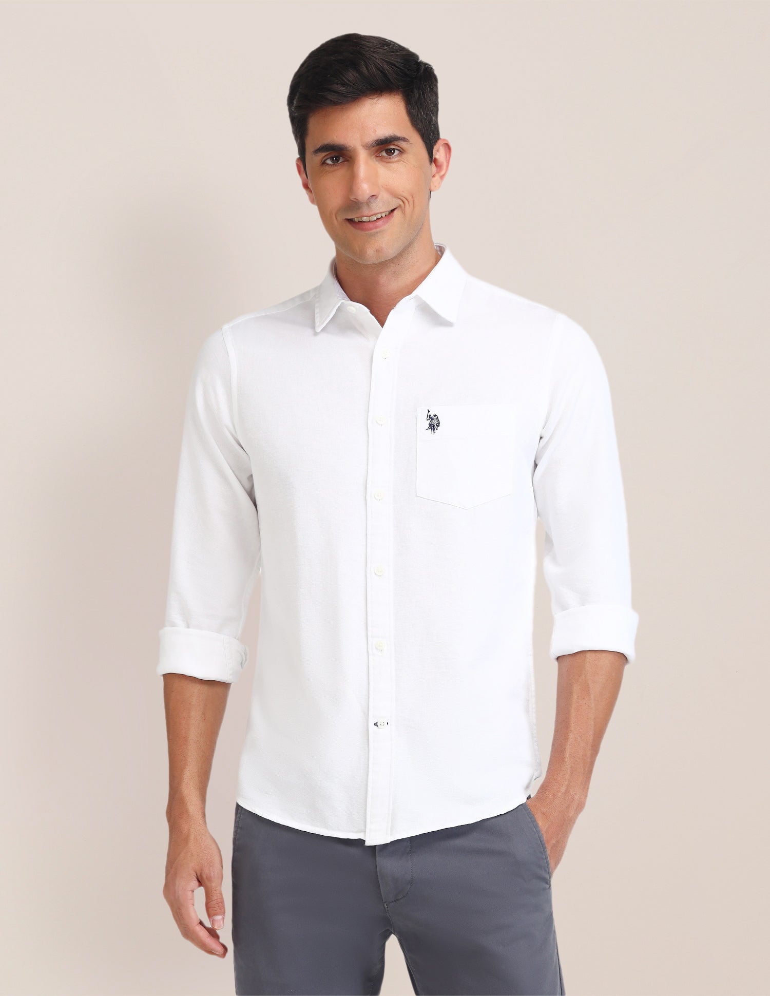 Textured Tailored Fit Shirt White - U.S. Polo Assn. India | Large