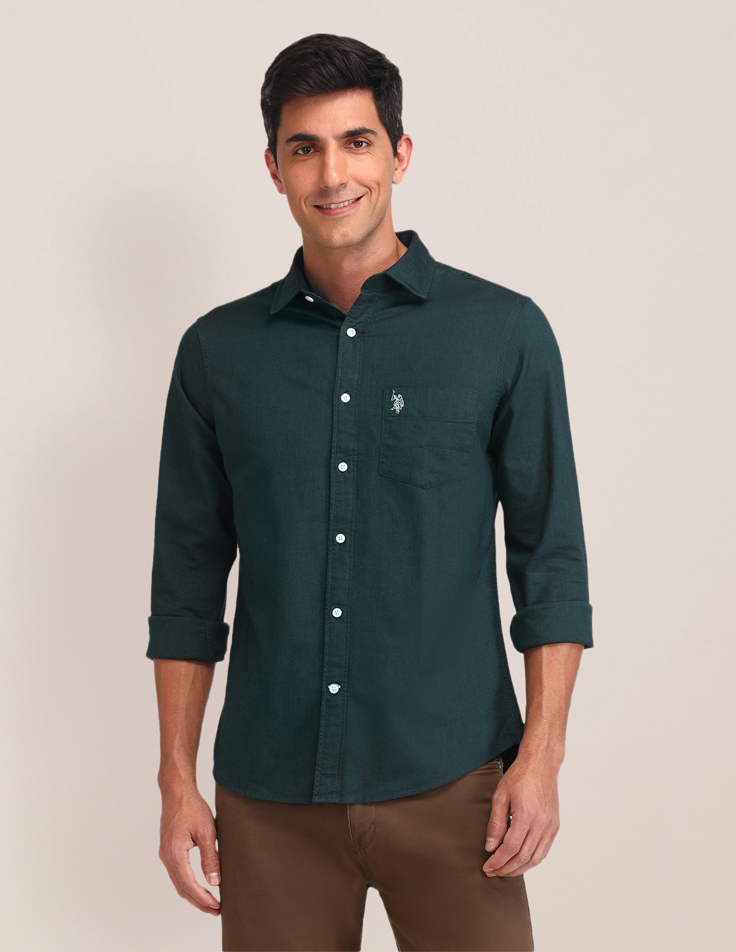 Tailored Fit Oxford Shirt Green - U.S. Polo Assn. India | Large
