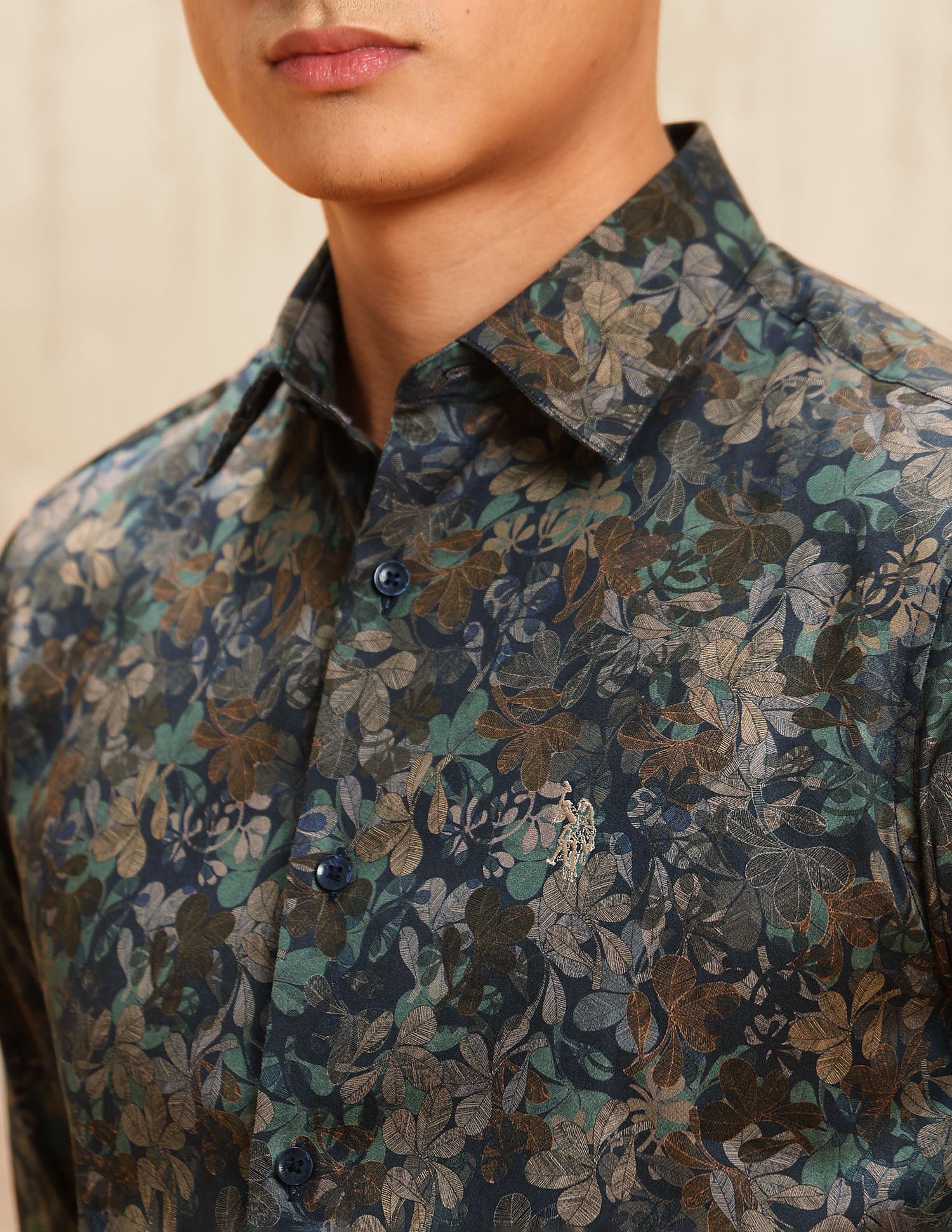 Floral Printed Satin Shirt Navy - U.S. POLO ASSN. | Large