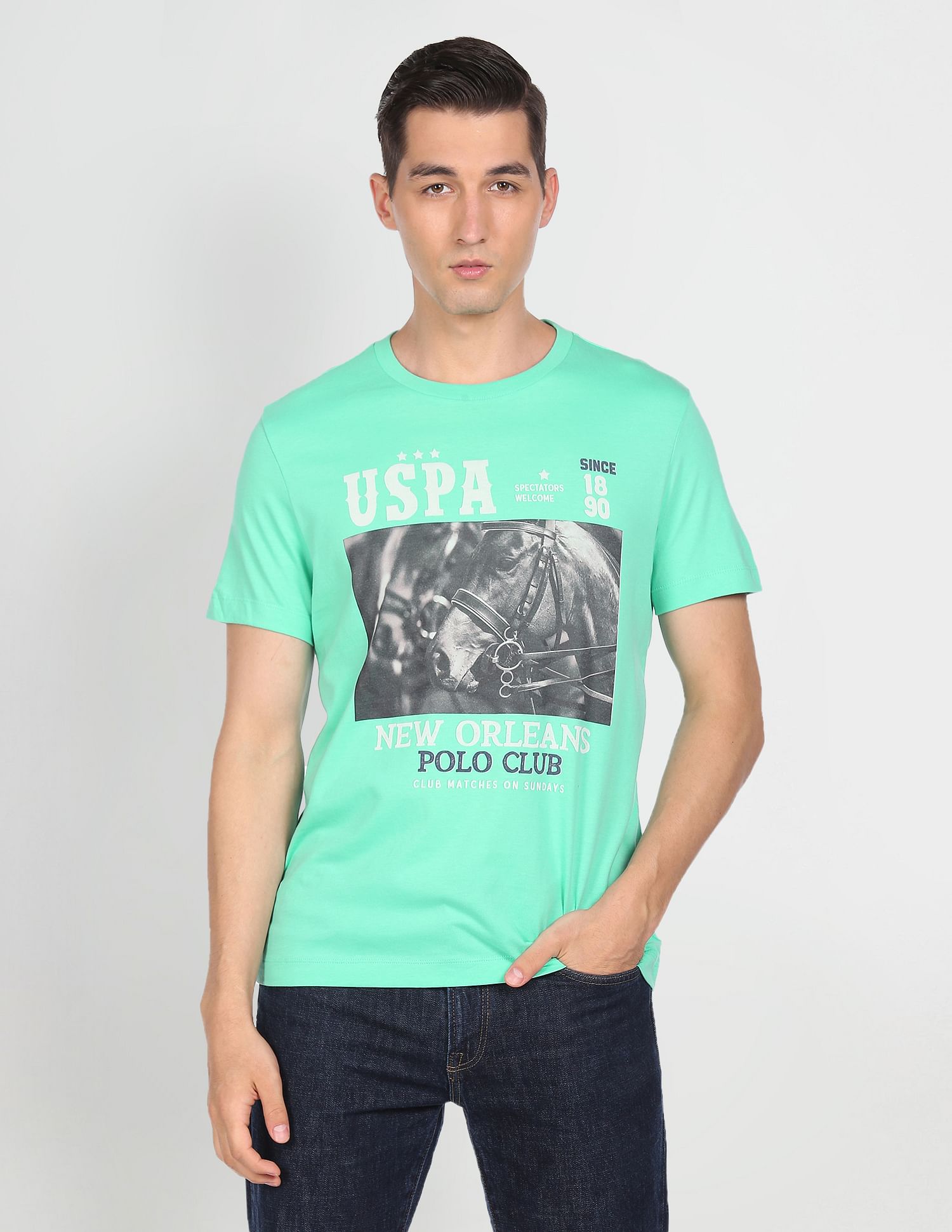 Crew Neck Graphic Print T-Shirt Aqua - U.S. POLO ASSN. | Large