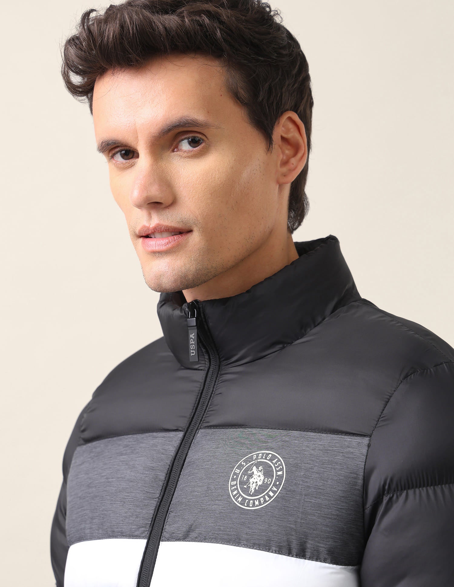 High Neck Colour Block Puffer Jacket Black - U.S. Polo Assn. India | Large