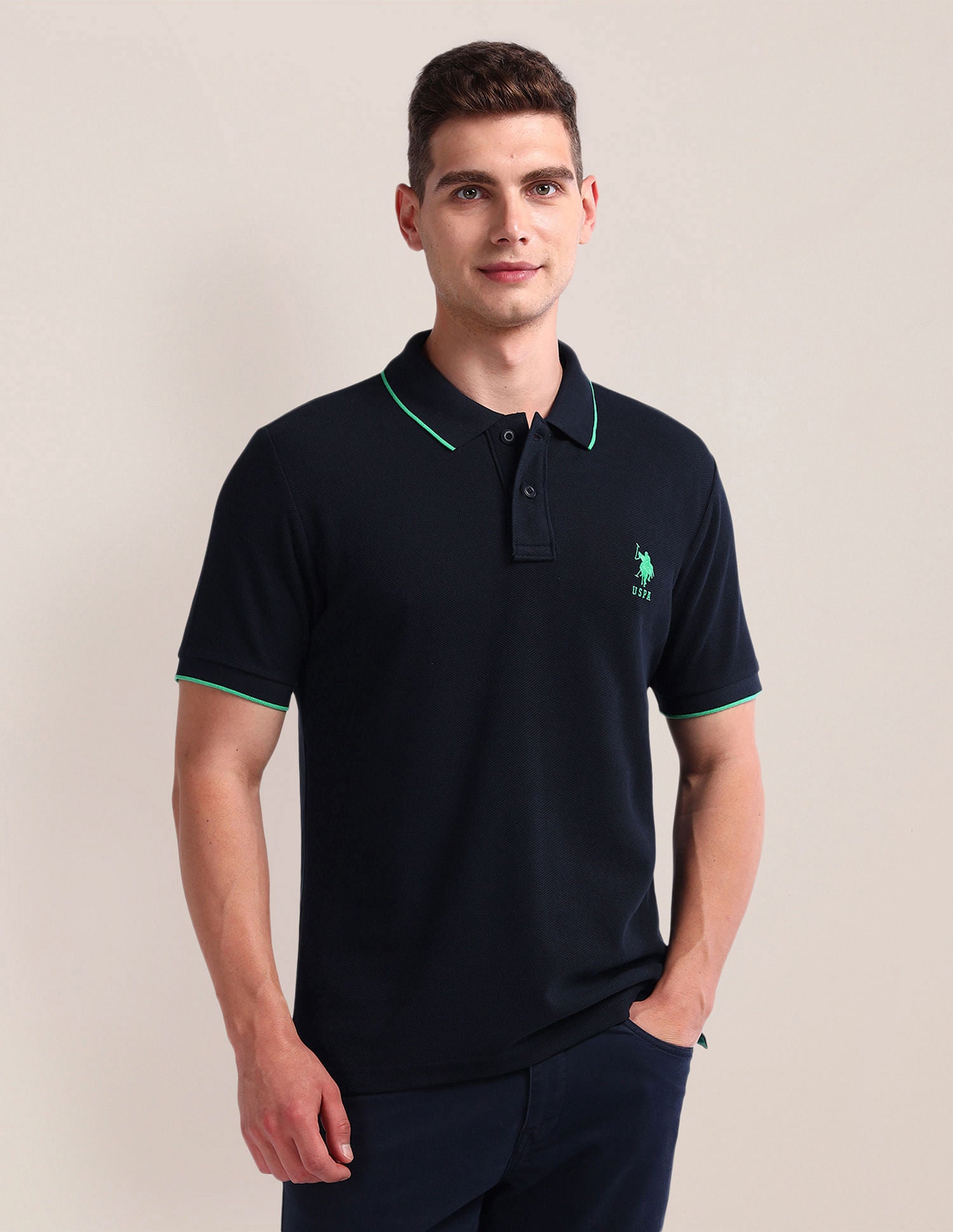 Solid Slim Fit Polo Shirt Navy - U.S. Polo Assn. India | Large