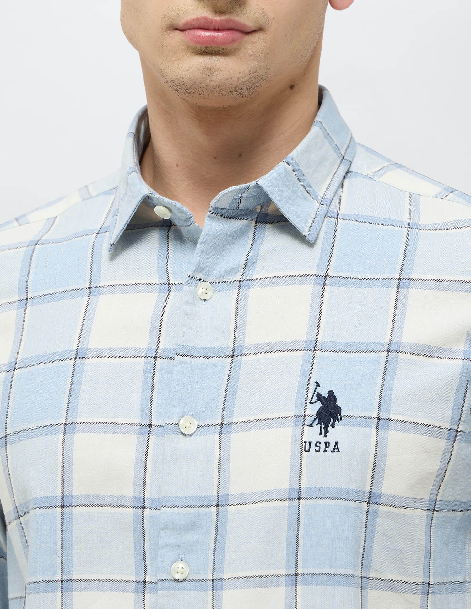Regular Fit Grid Tattersall Checked Shirt Blue - U.S. POLO ASSN. | Large