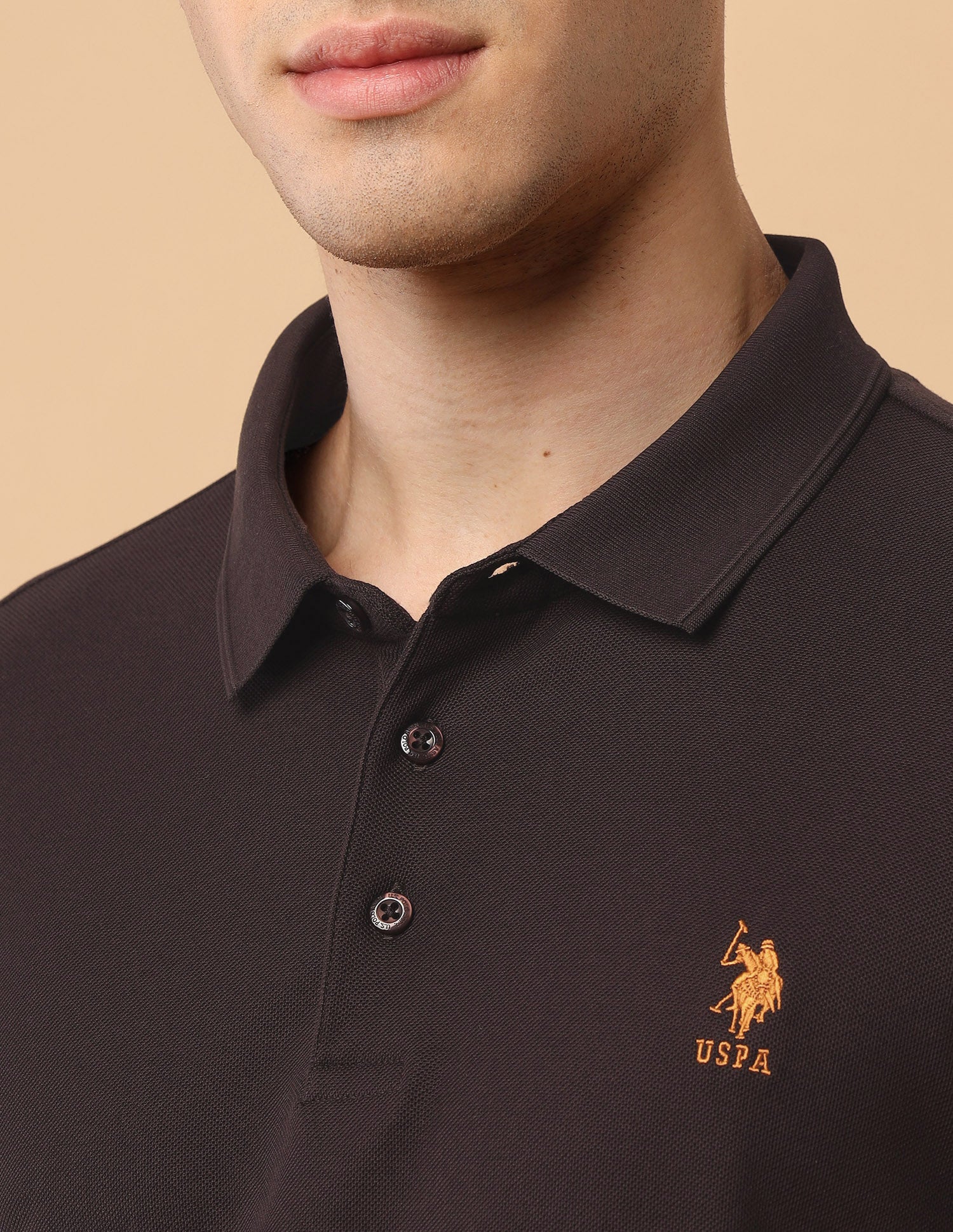 Solid Slim Fit Polo Shirt Dark Brown - U.S. Polo Assn. India | Large