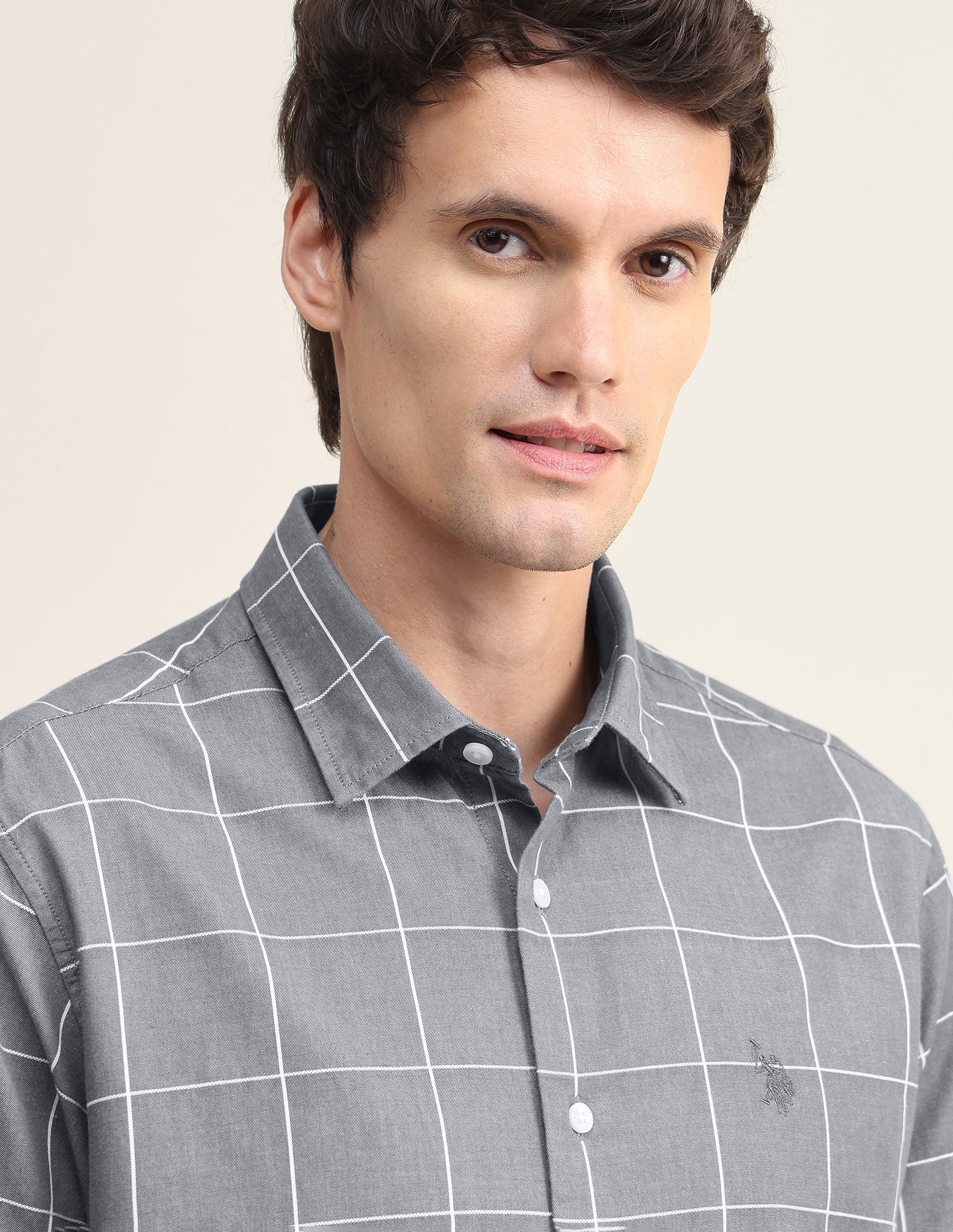 Windowpane Checked Twill Shirt Grey - U.S. Polo Assn. India | Large