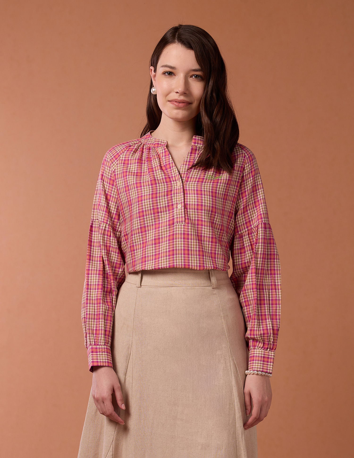 Blouson Sleeve Checked Top Multicolour - U.S. POLO ASSN. | Large