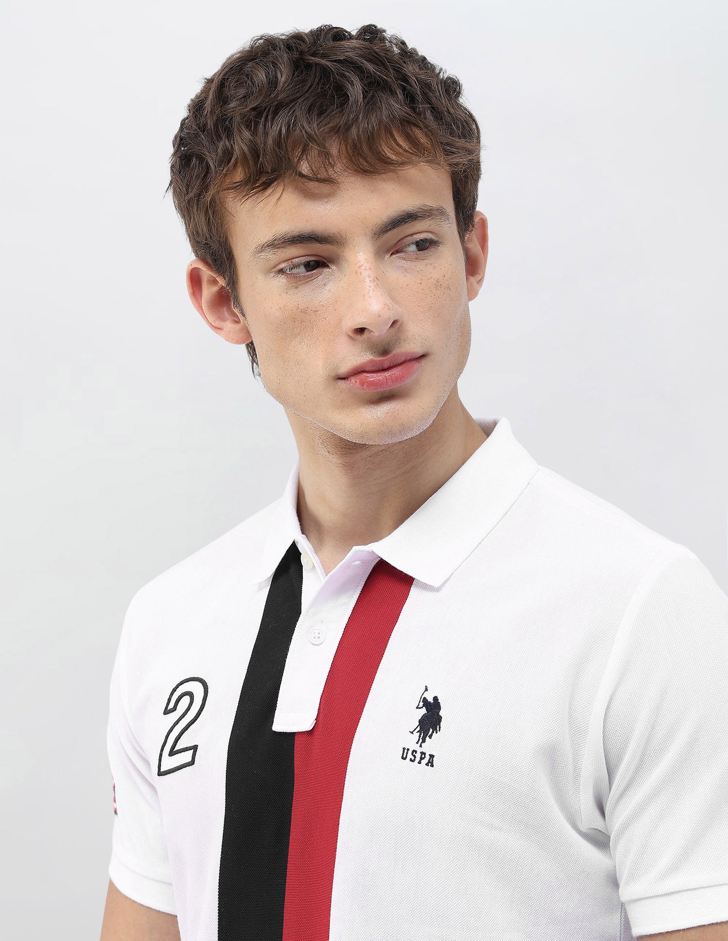 Solid Stripe Detail Embroidered Slim Fit Polo Shirt White - U.S. Polo Assn. India | Large