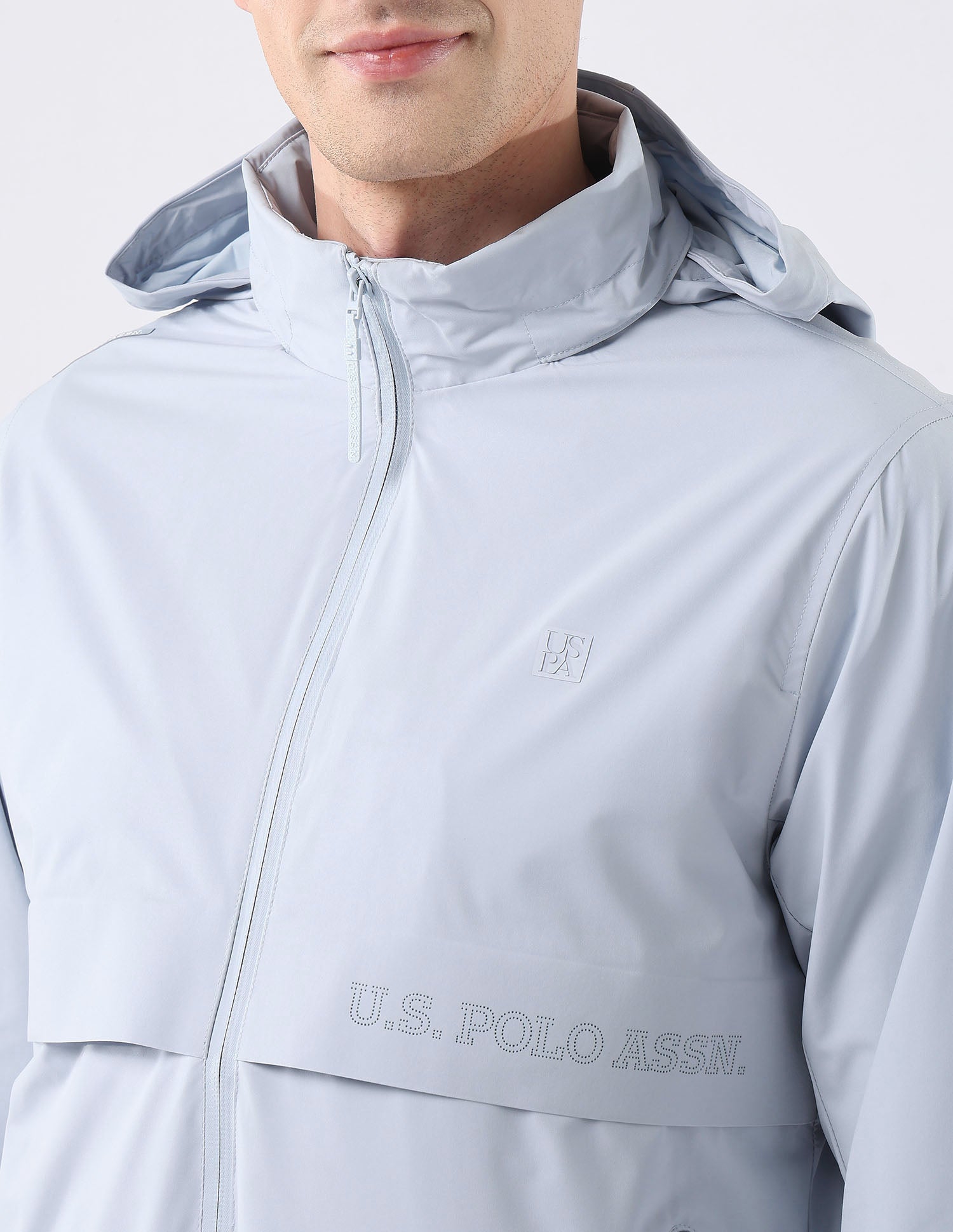 Solid Regular Fit Detachable Hood Jacket Light Blue - U.S. Polo Assn. India | Large