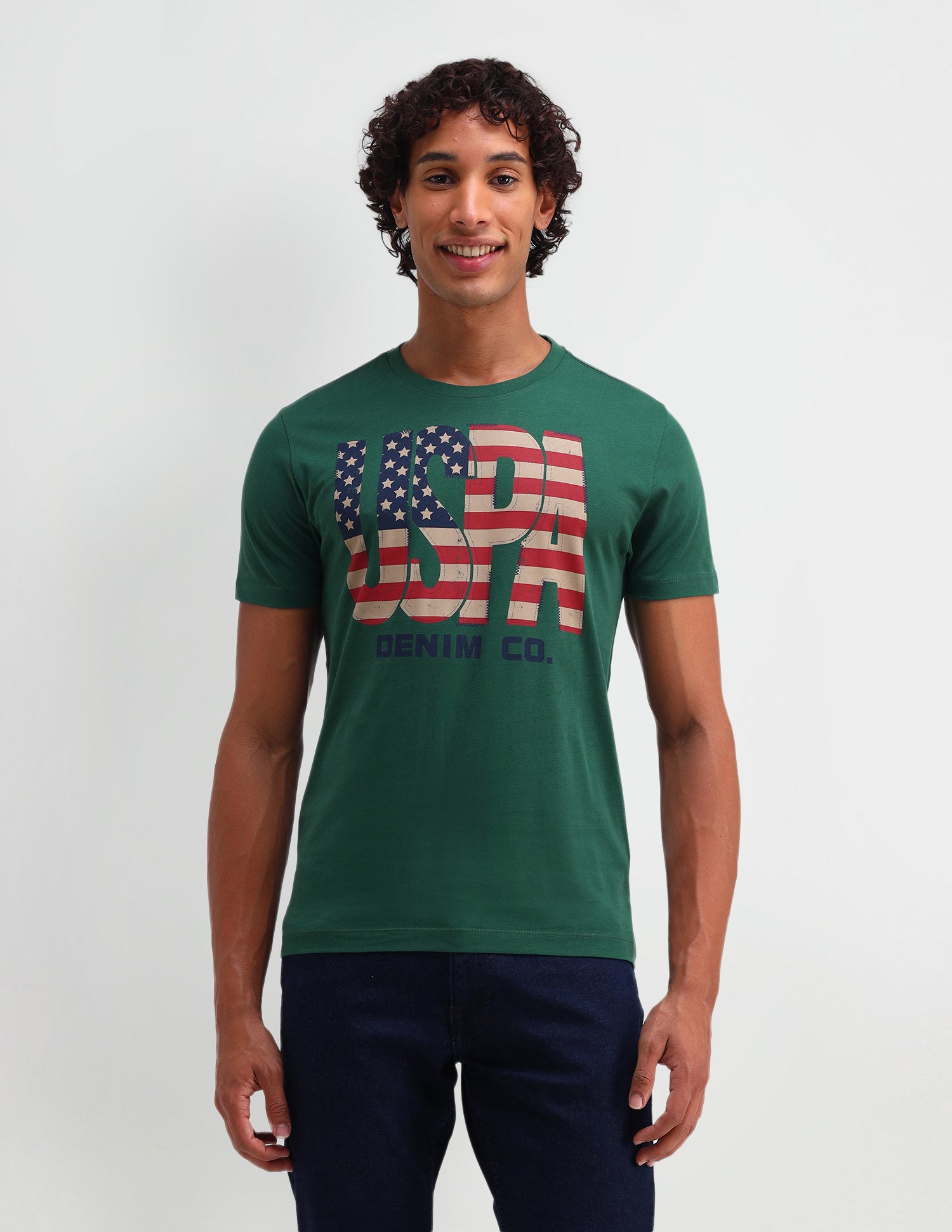 Brand Printed Muscle Fit T-Shirt Dark Green - U.S. Polo Assn. India | Large