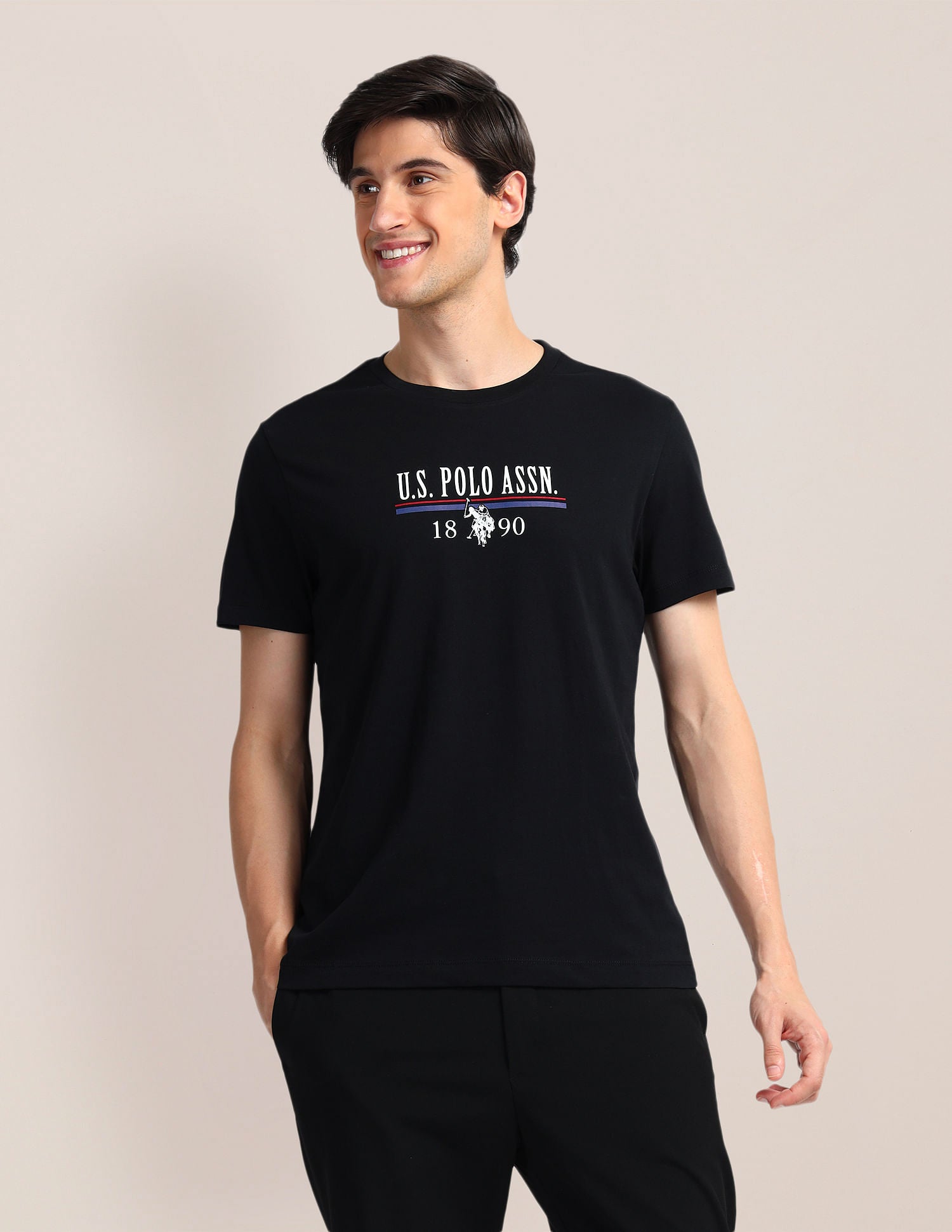Brand Print Slim Fit T-Shirt Black - U.S. Polo Assn. India | Large