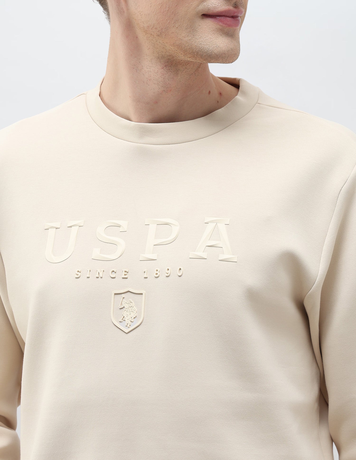 Brand Embossed Regular Fit Sweatshirt Beige - U.S. POLO ASSN. | Large