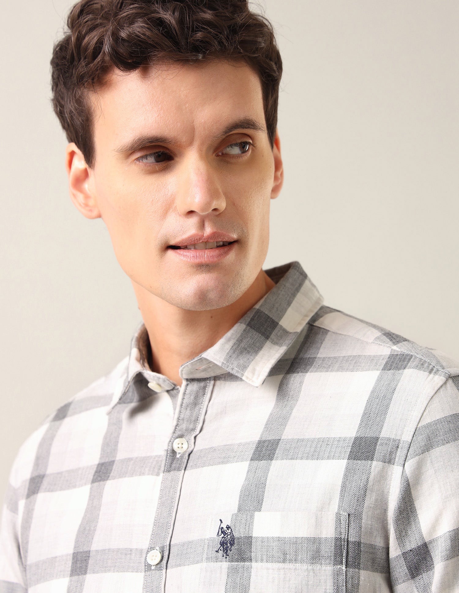 Grid Tattersall Checked Twill Shirt Grey - U.S. Polo Assn. India | Large