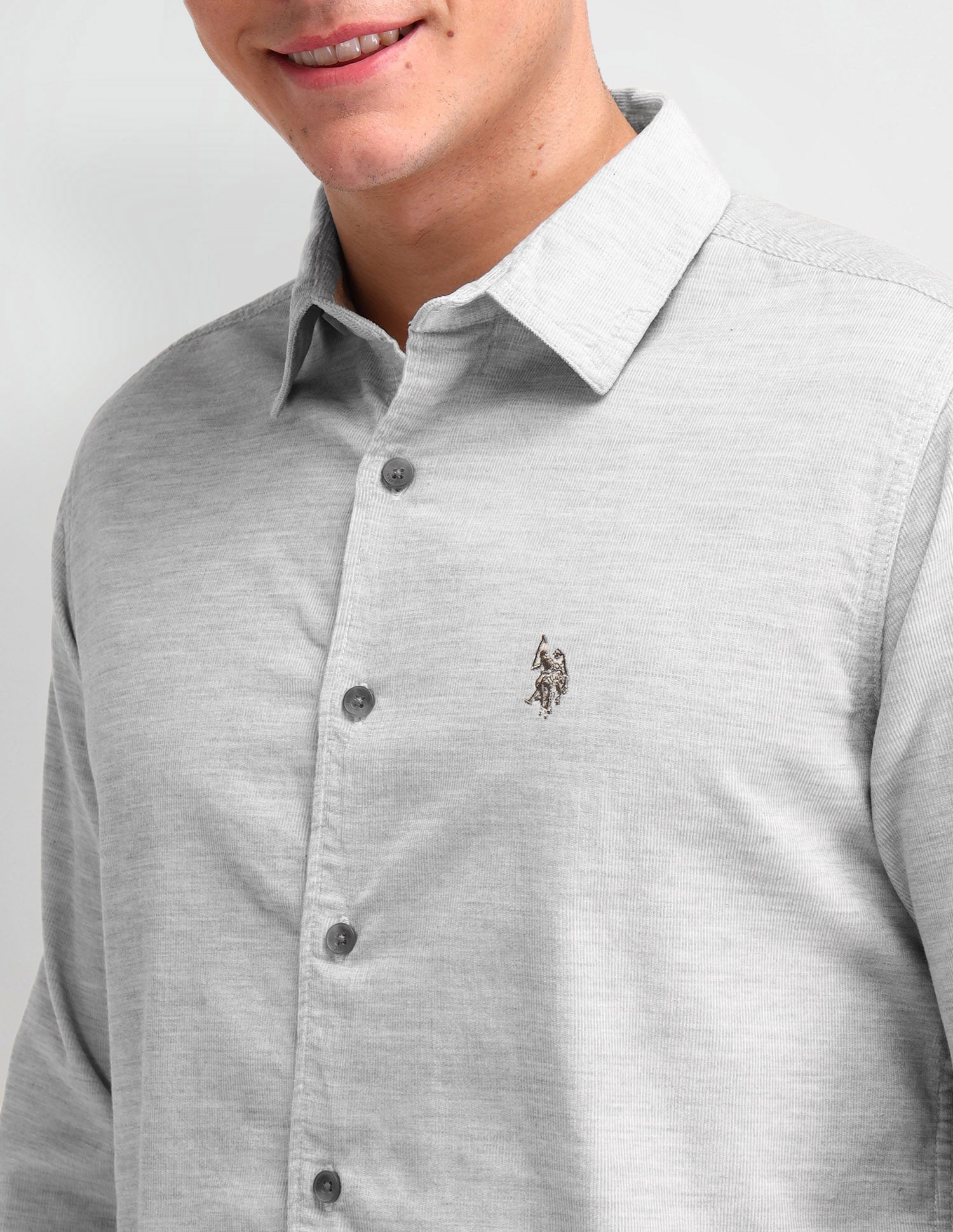 Textured Slim Fit Cotton Shirt Grey - U.S. Polo Assn. India | Large