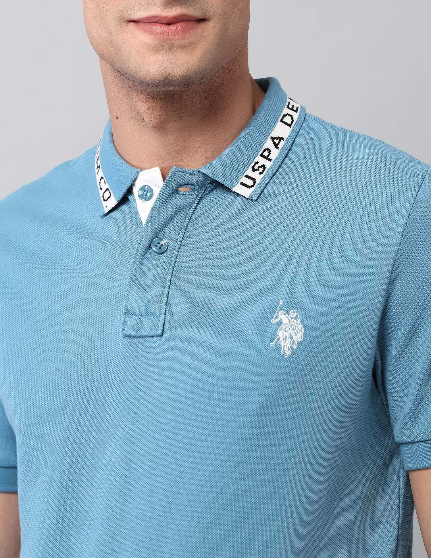 Pure Cotton Solid Polo Shirt Blue - U.S. Polo Assn. India | Large