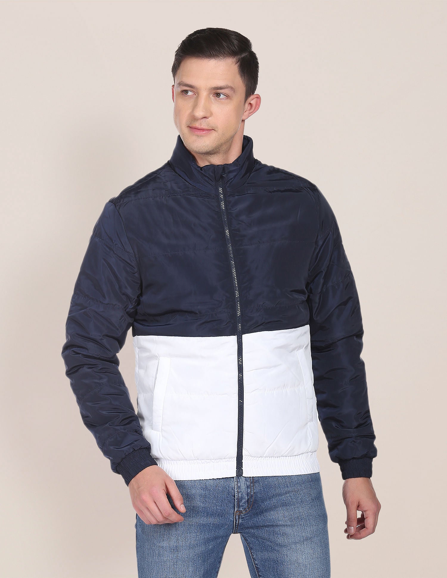 Colour Block Padded Jacket Navy and White - U.S. POLO ASSN. | Large