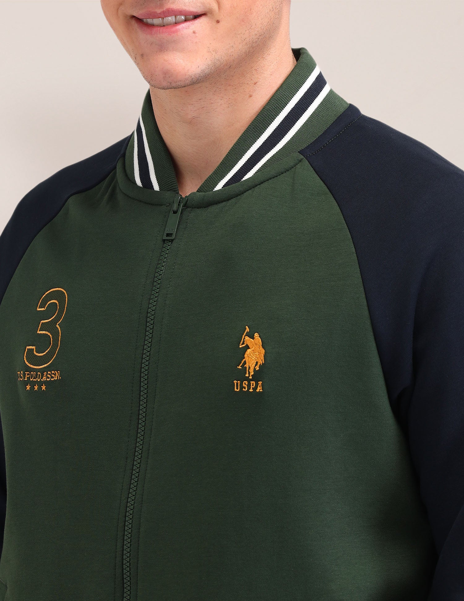 Colour Blocked Regular Fit Sweatshirt Olive - U.S. POLO ASSN. | Large