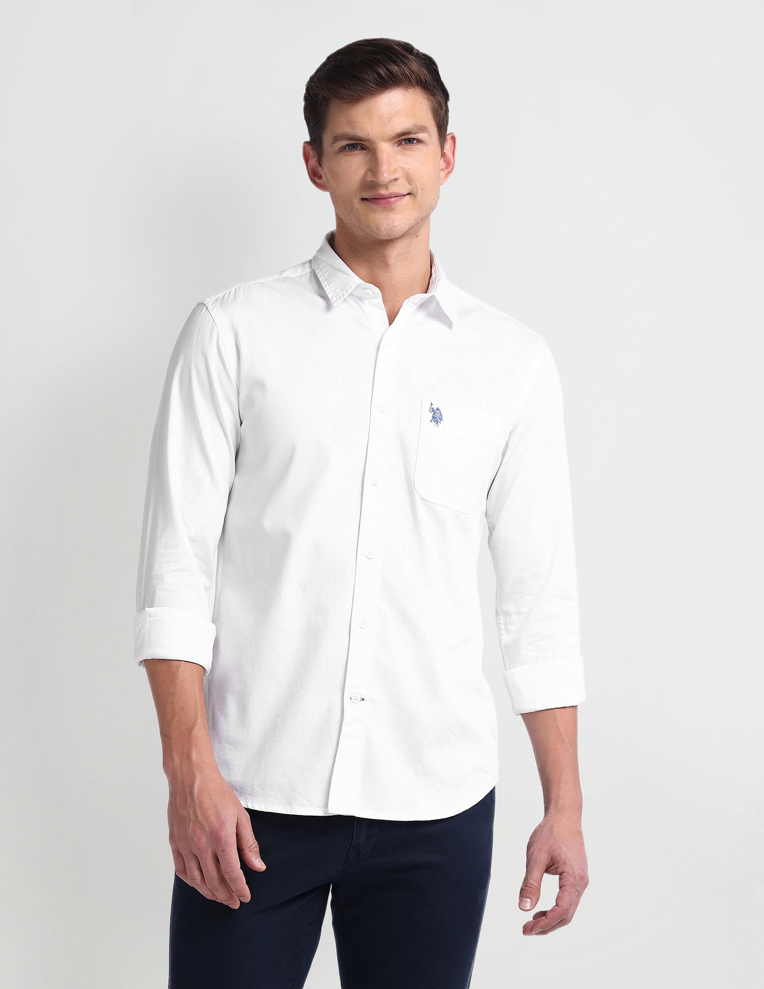 Semi Cutaway Collar Slim Fit Shirt White - U.S. Polo Assn. India | Large