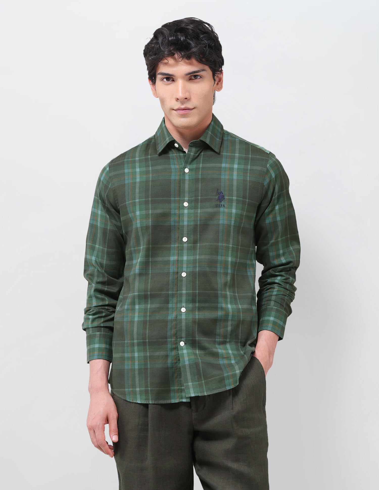 Tailored Fit Oxford Shirt Dark Olive - U.S. Polo Assn. India | Large