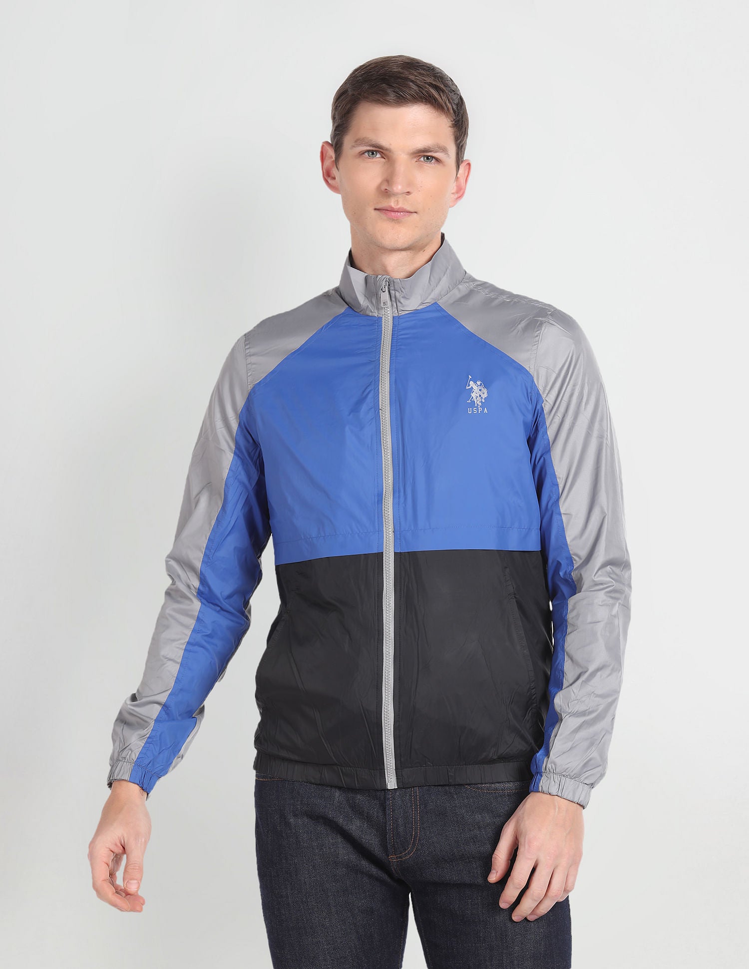 Colour Block Windcheater Jacket Black and Blue - U.S. POLO ASSN. | Large