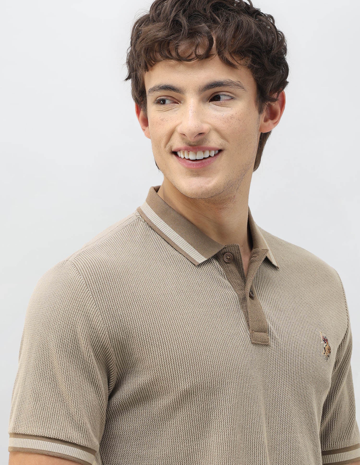 Motel On The Coast Textured Polo Shirt Beige - U.S. Polo Assn. India | Large