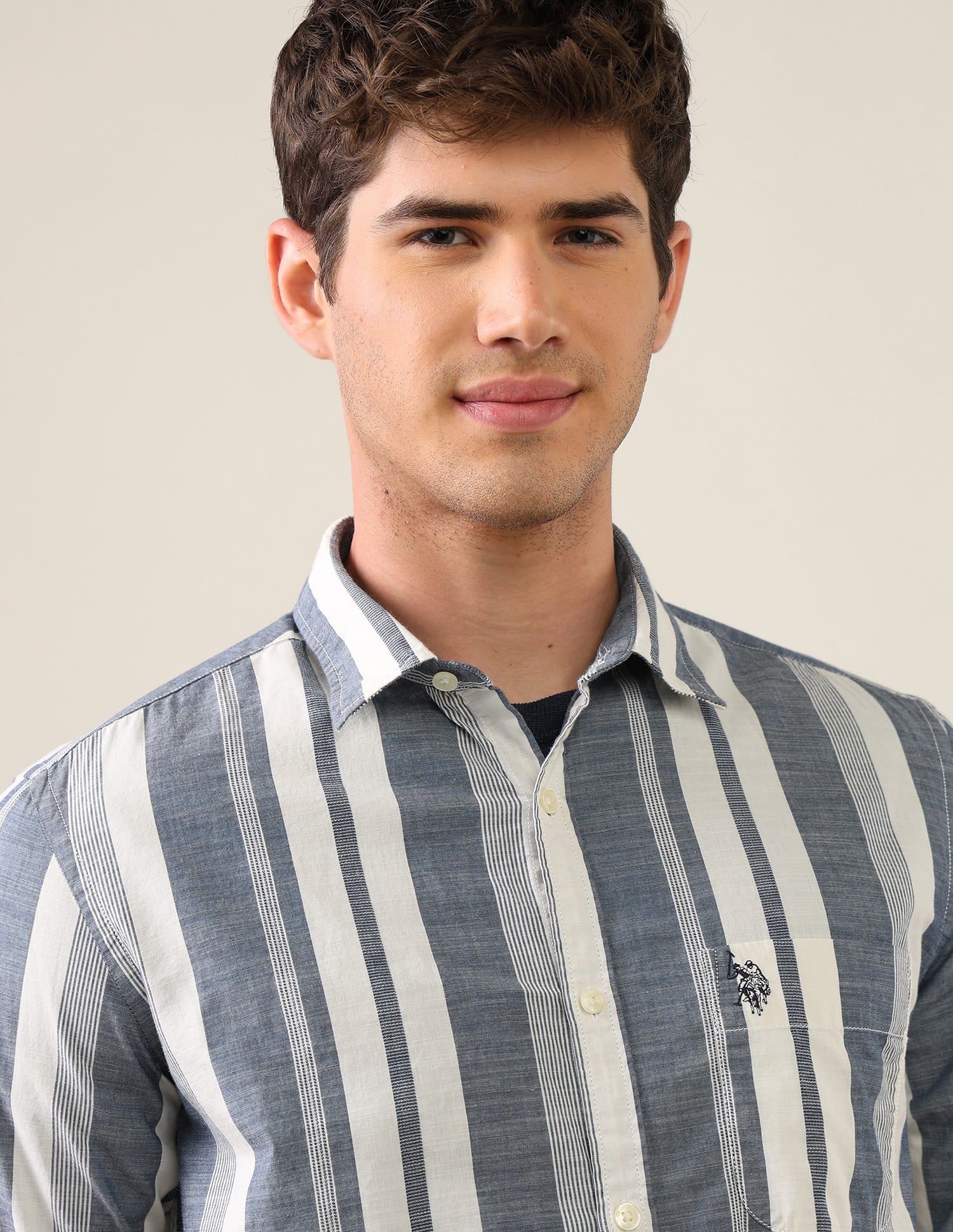 Vertical Striped Regular Fit Shirt Blue - U.S. Polo Assn. India | Large