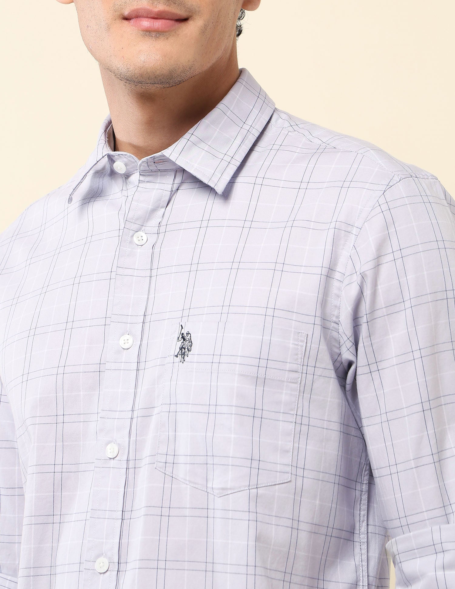 Grid Tattersall Checked Tailored Fit Shirt Light Grey - U.S. POLO ASSN. | Large